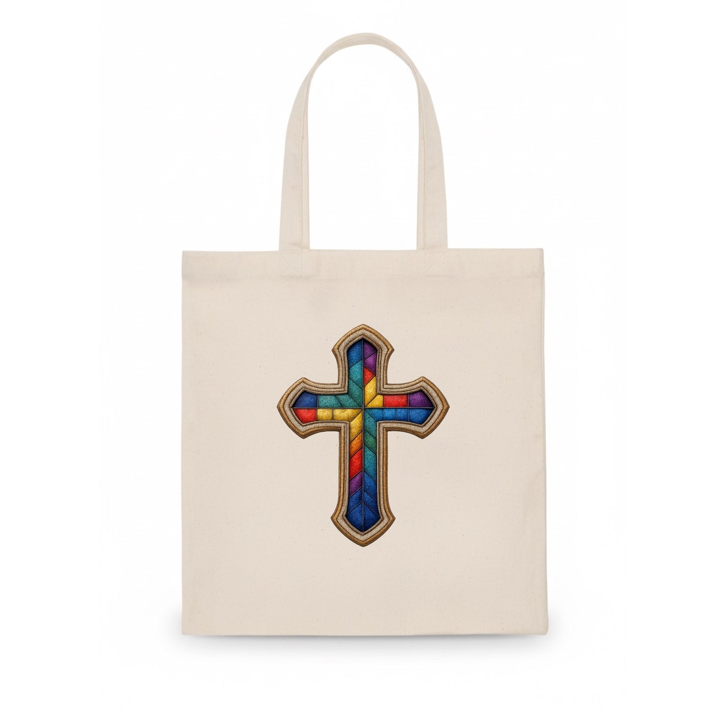 Stained Glass Cross - Tote Bag - white