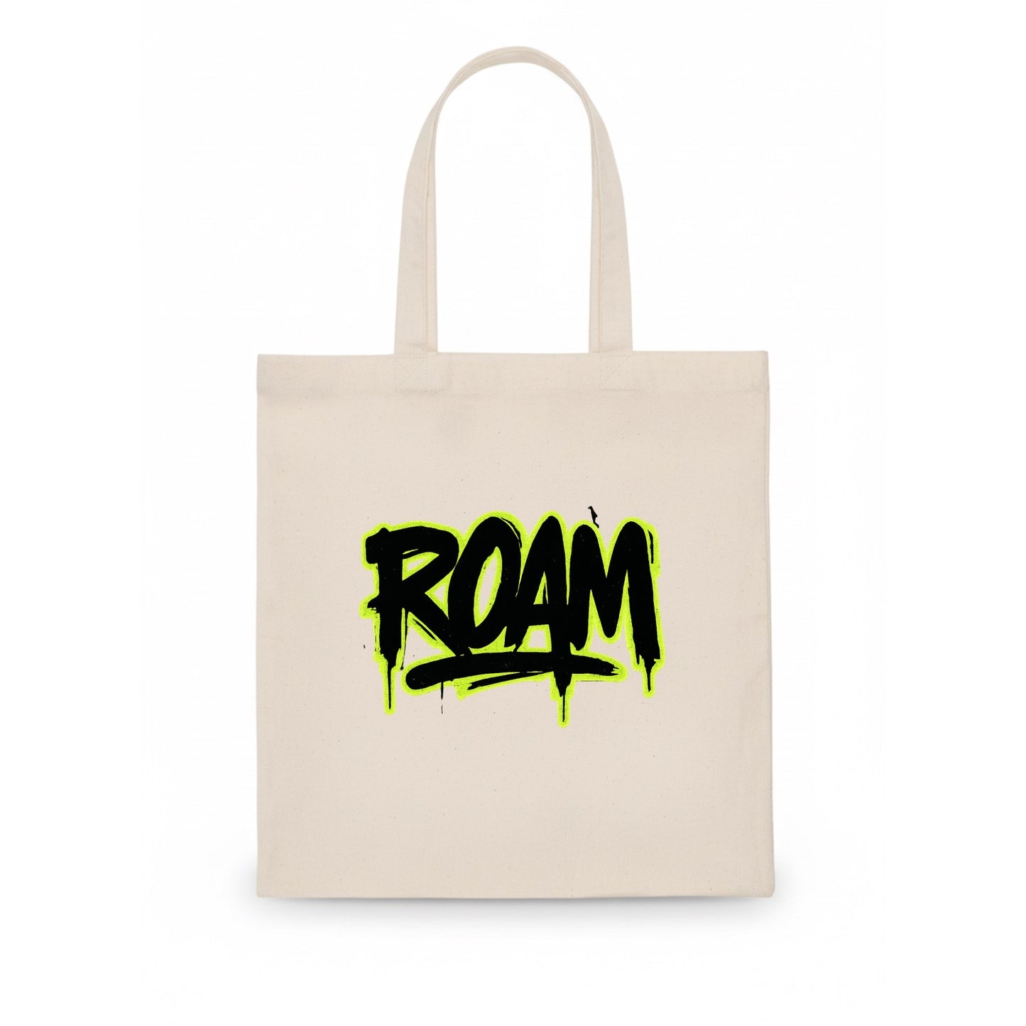 Bold typography design - "ROAM" - wander freely, no destination needed - Tote Bag - white
