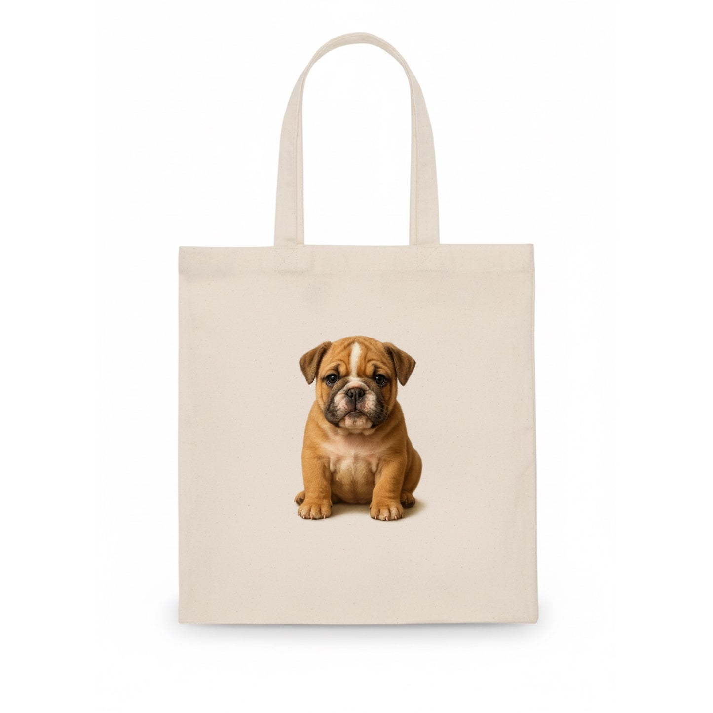 Baby Bulldog Puppy - wrinkly face, underbite, stocky body, gentle eyes, front-facing, - Tote Bag - white