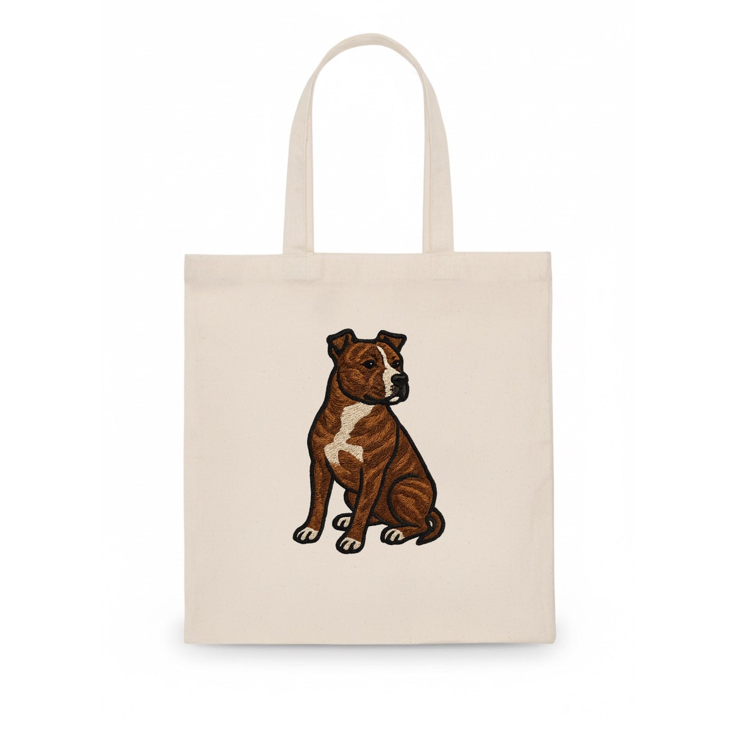 American Staffordshire Terrier - Brindle embroidered pose - Tote Bag - white