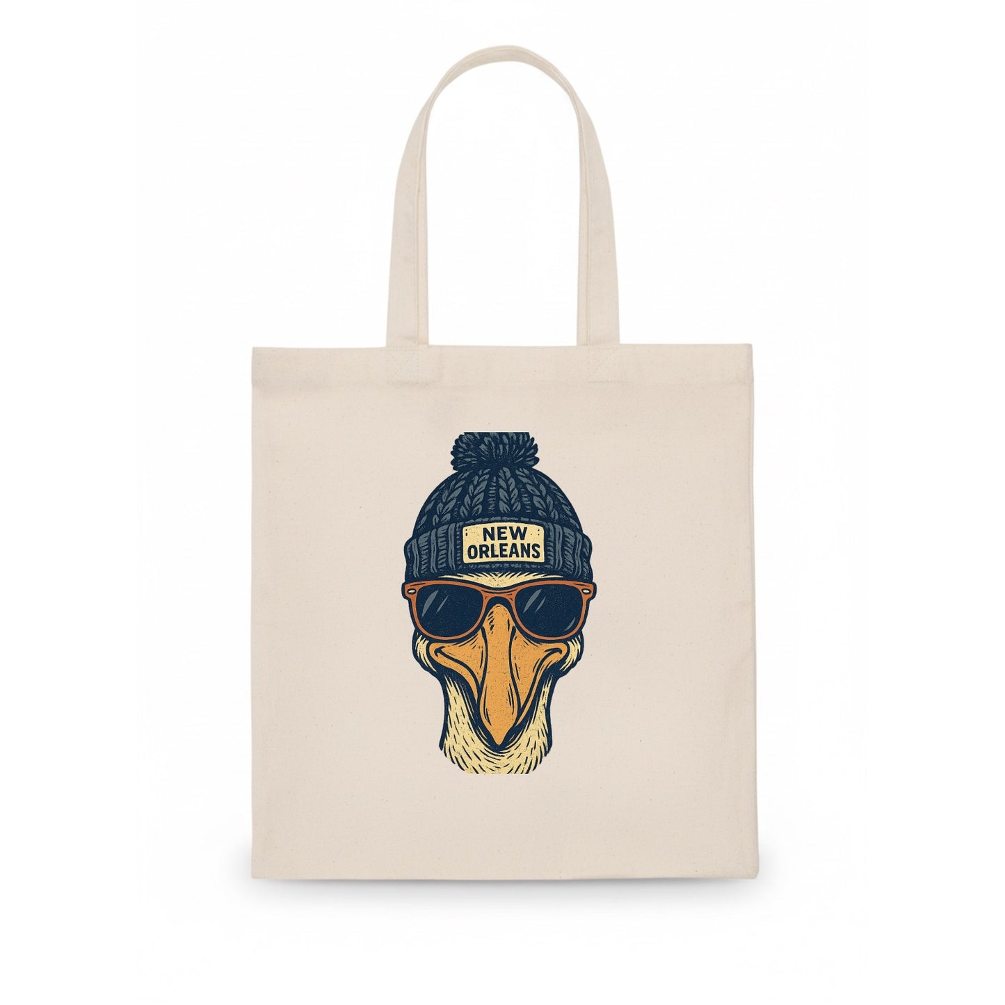 New Orleans Pelican wearing New Orleans beanie with pom pom and wayfarer sunglasses - Tote Bag - white