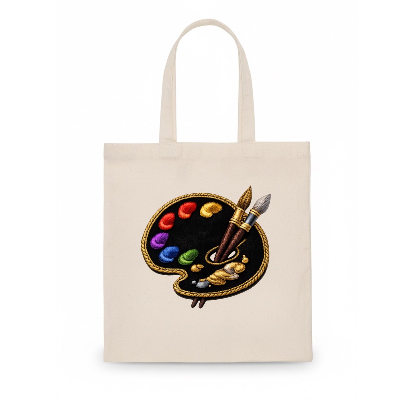 PAINT PALETTE - artist palette with brushes in rainbow and brown , creative art - Tote Bag - white