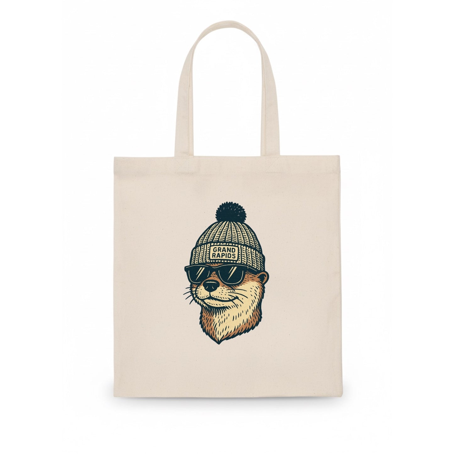 Grand Rapids River Otter wearing Grand Rapids beanie with pom pom and wayfarer sunglasses - Tote Bag - white