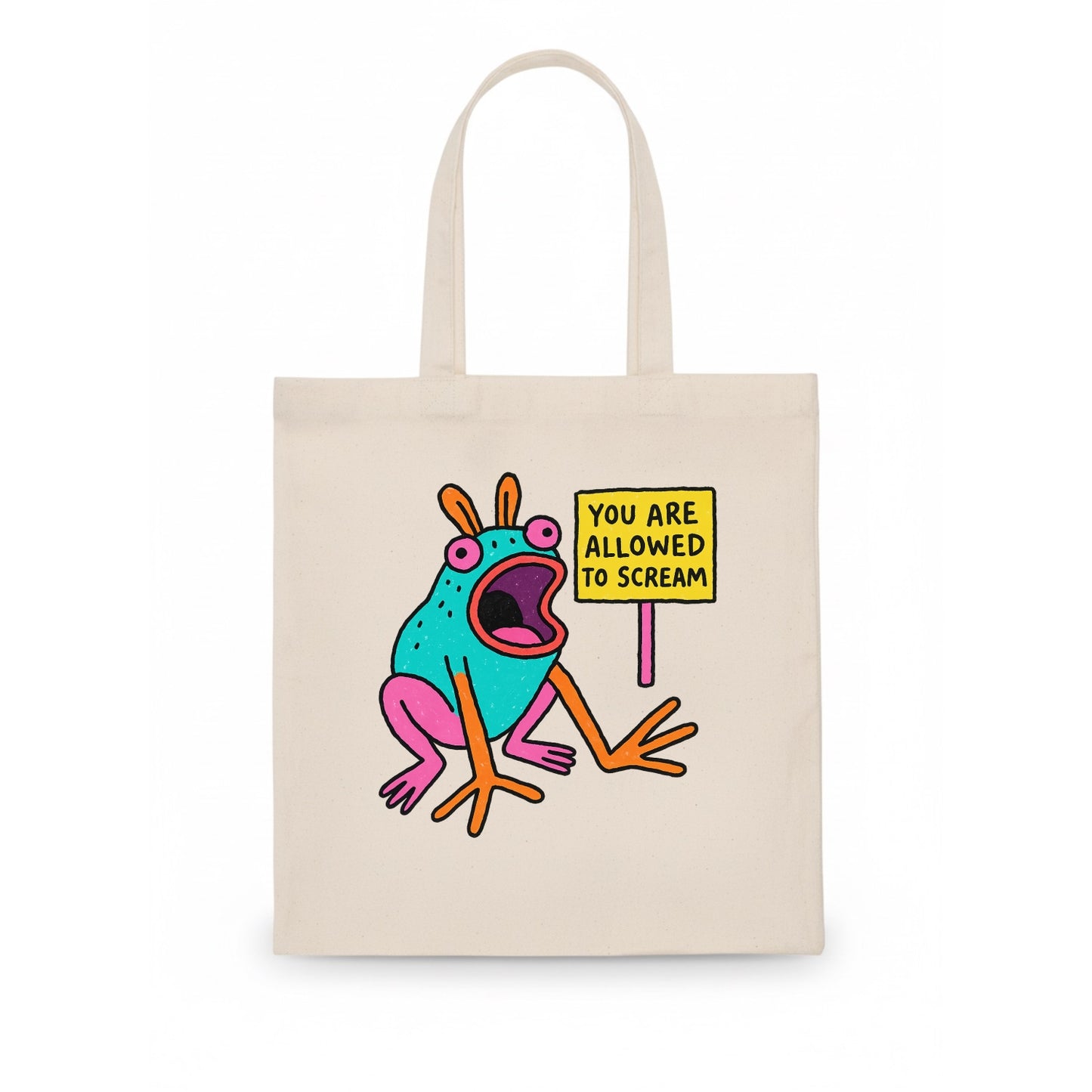 YOU ARE ALLOWED TO SCREAM | Open-mouthed frog mid-scream - Tote Bag - white
