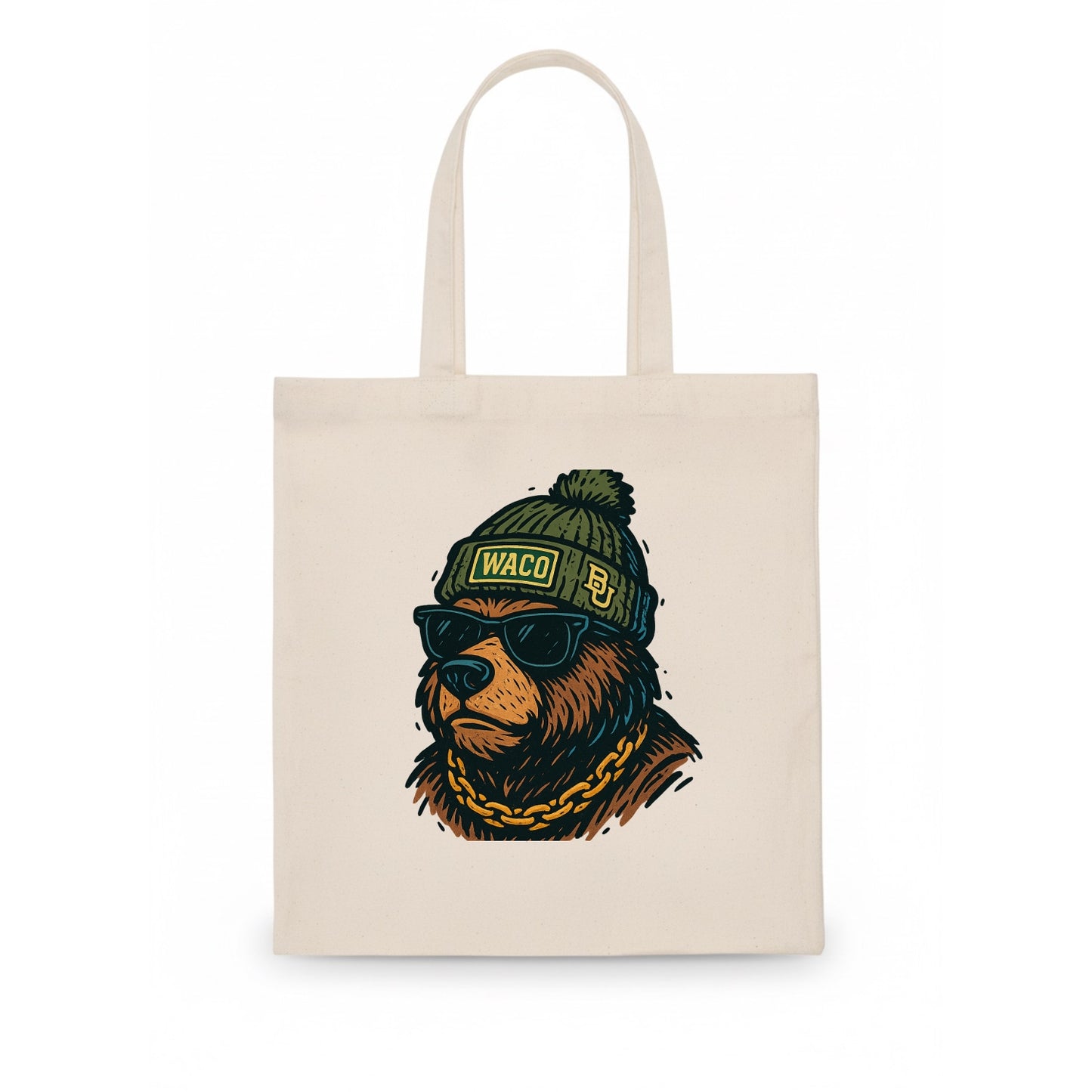 Waco Bear wearing Baylor beanie with BU patch - Tote Bag - white