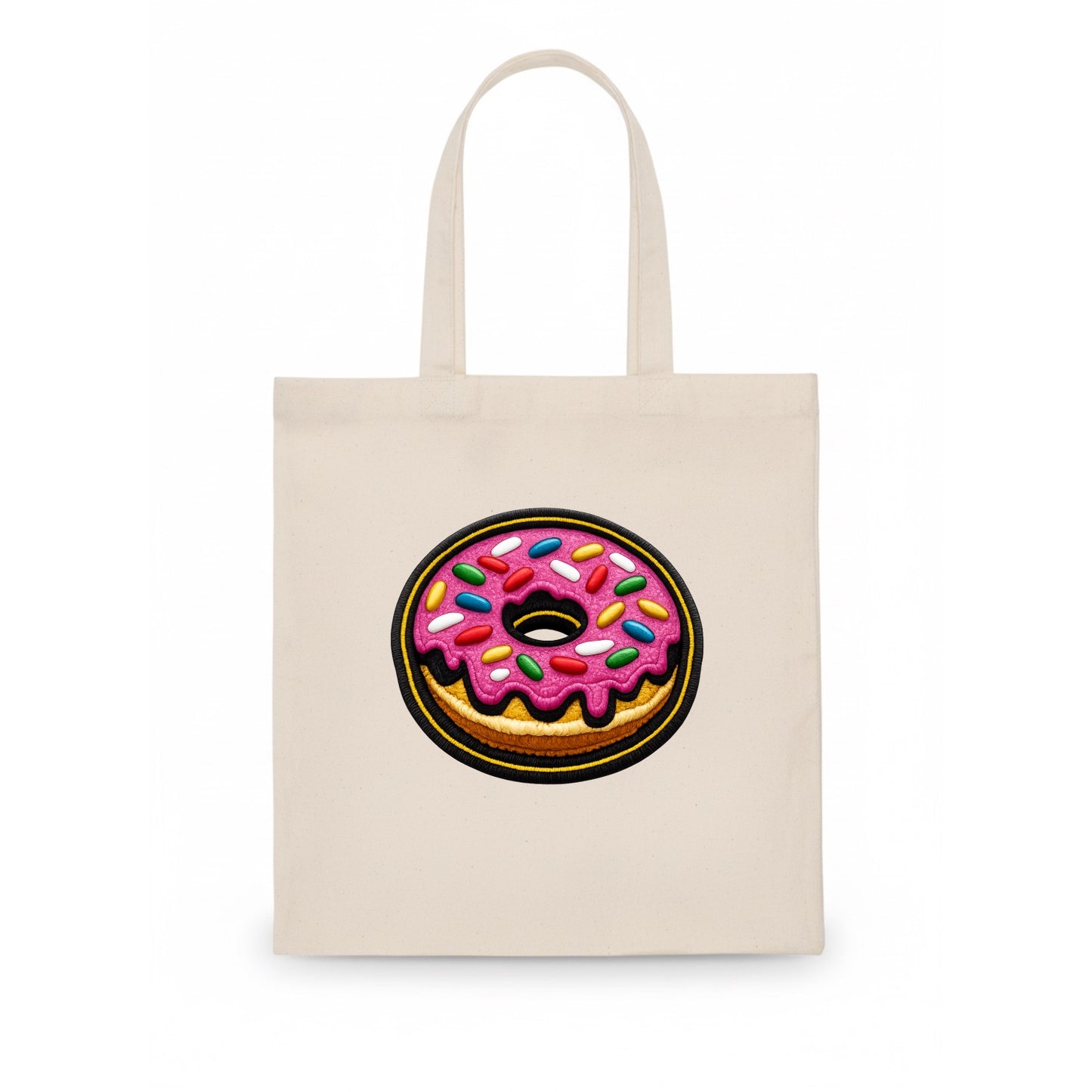 DONUT SPRINKLES - glazed donut with sprinkles in pink and rainbow , sweet treat - Tote Bag - white