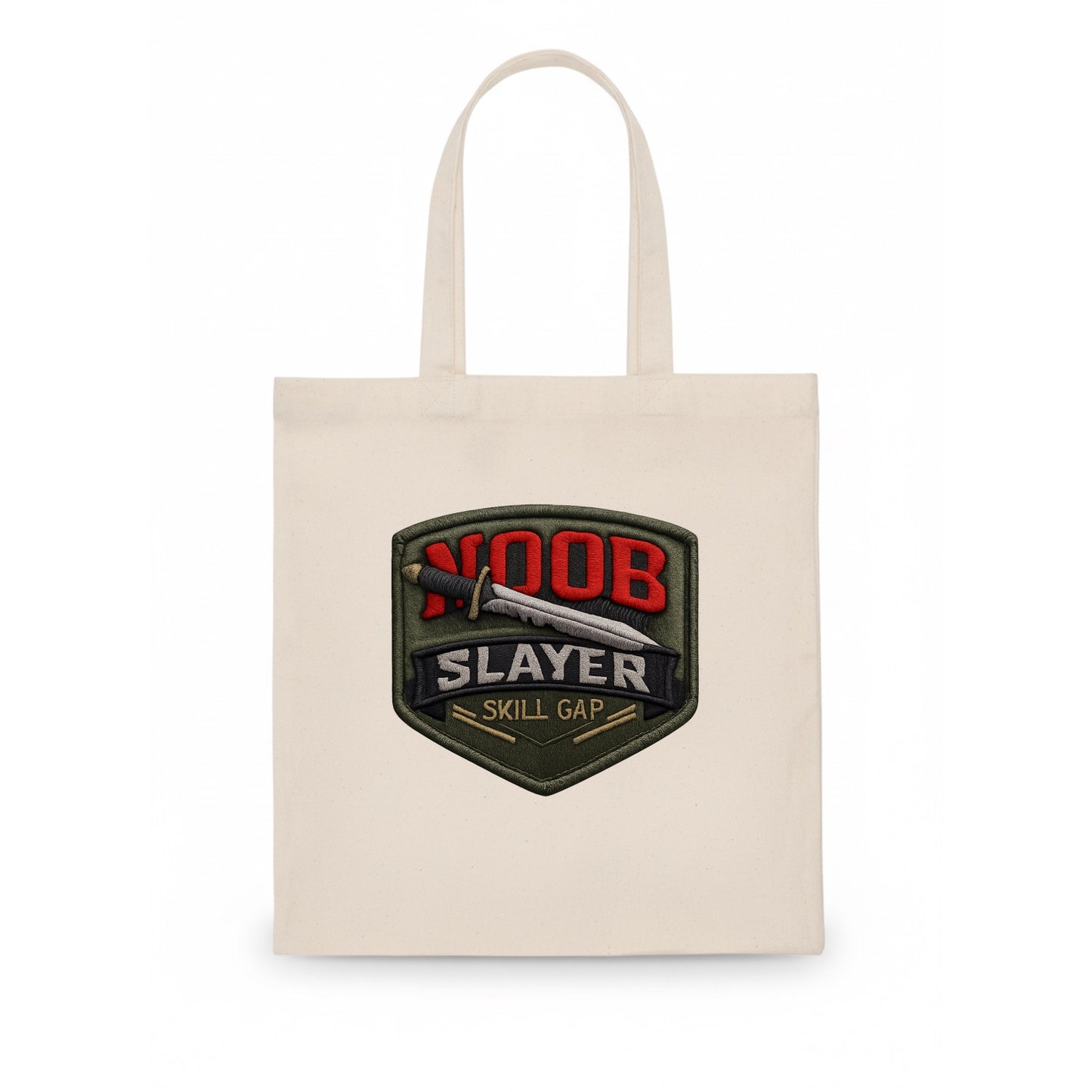 NOOB SLAYER - sword through noob text in red and silver , skill gap - Tote Bag - white