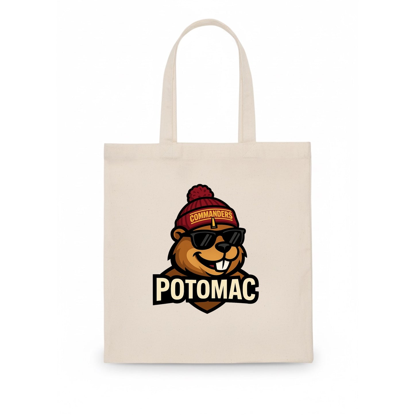 Potomac Beaver wearing Commanders beanie with monument patch and wayfarer sunglasses - Tote Bag - white