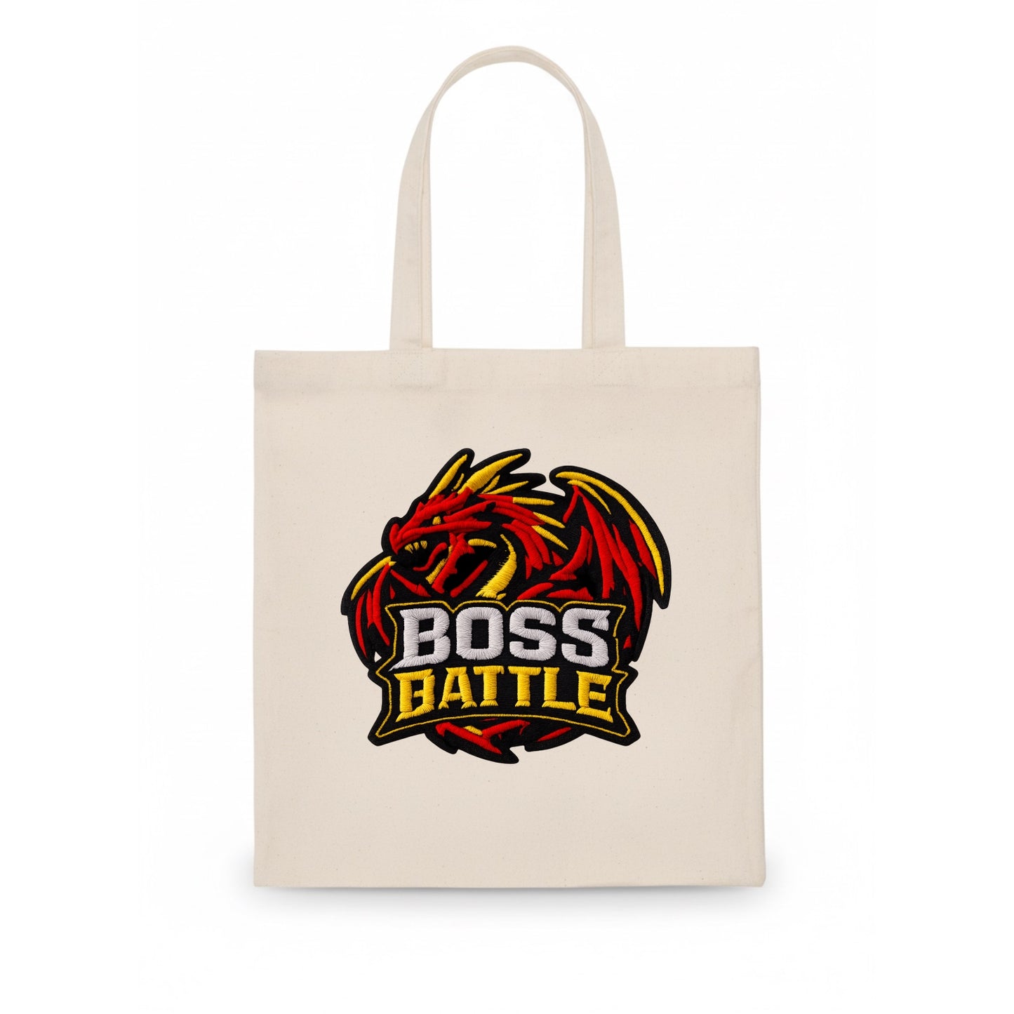 BOSS BATTLE - dragon silhouette in red and gold , raid - Tote Bag - white