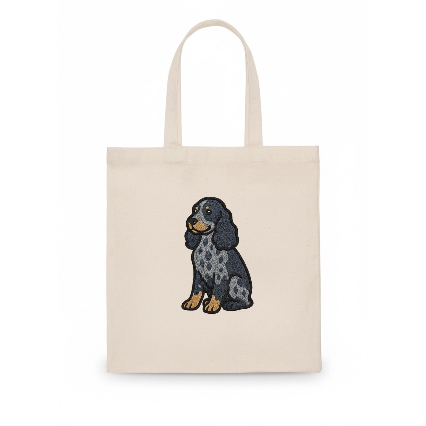English Cocker Spaniel - Blue roan embroidered sitting pose - Tote Bag - white