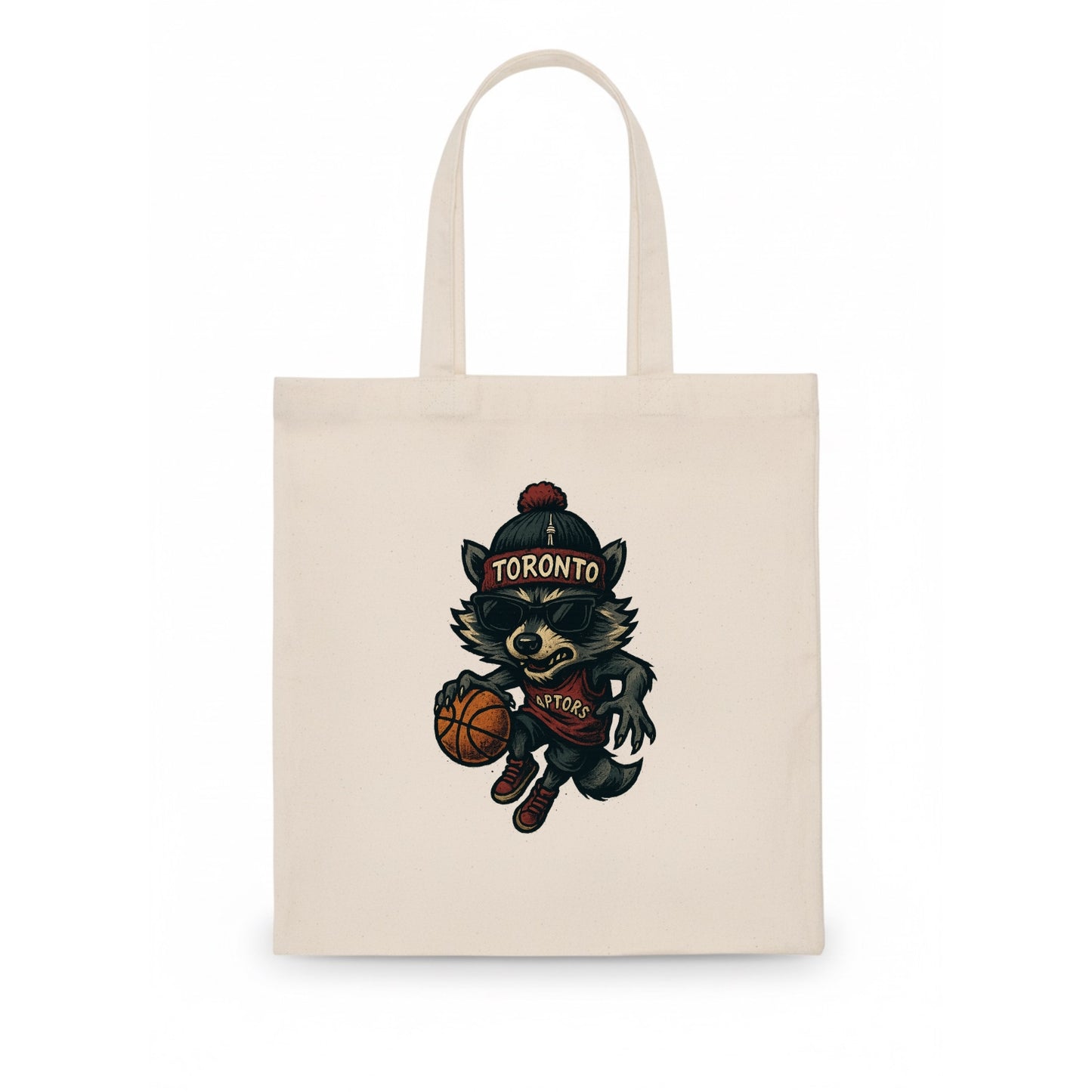 Toronto Raccoon wearing Raptors beanie with CN Tower patch and wayfarer sunglasses - Tote Bag - white