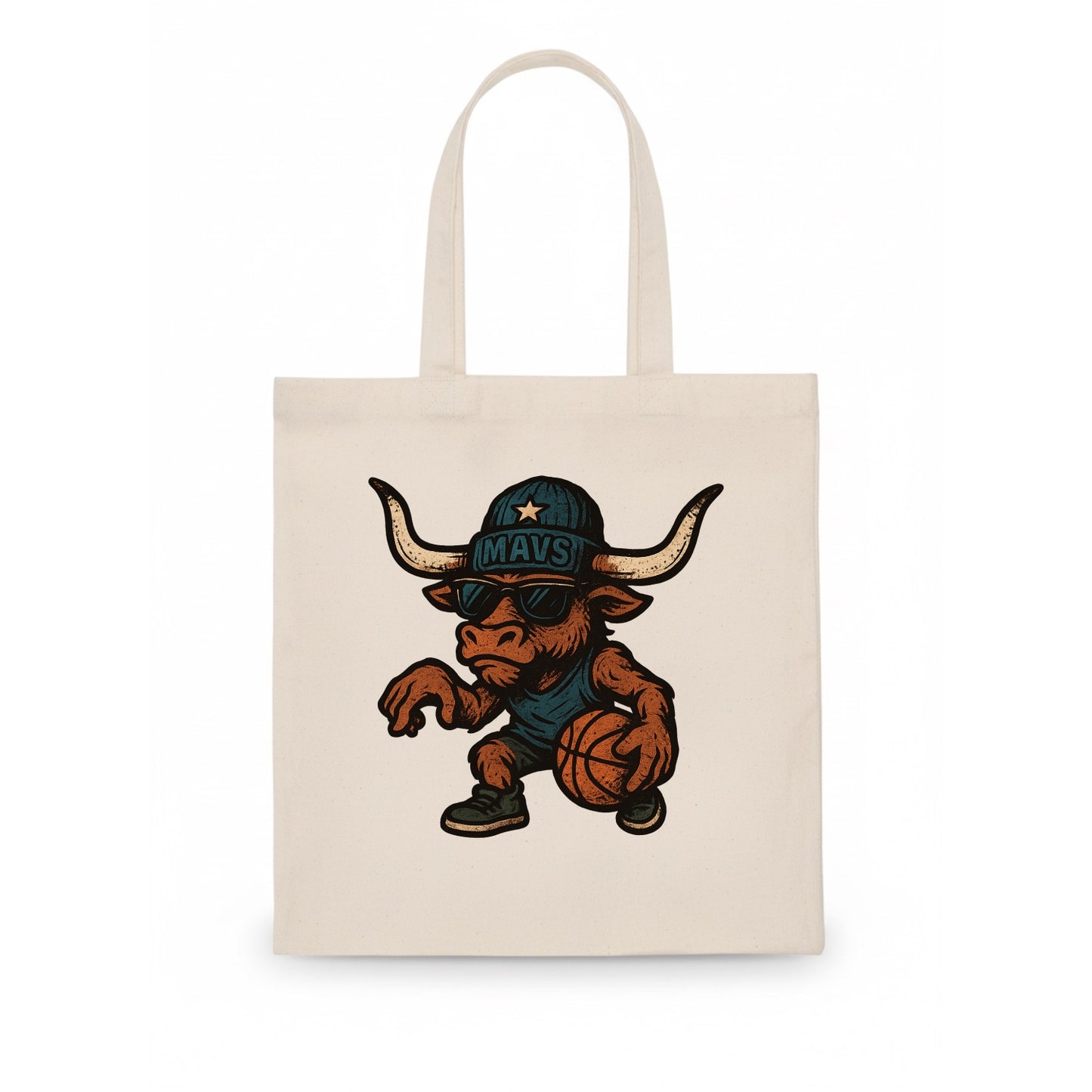 Texas Longhorn wearing Mavs beanie with lone star patch and wayfarer sunglasses - Tote Bag - white