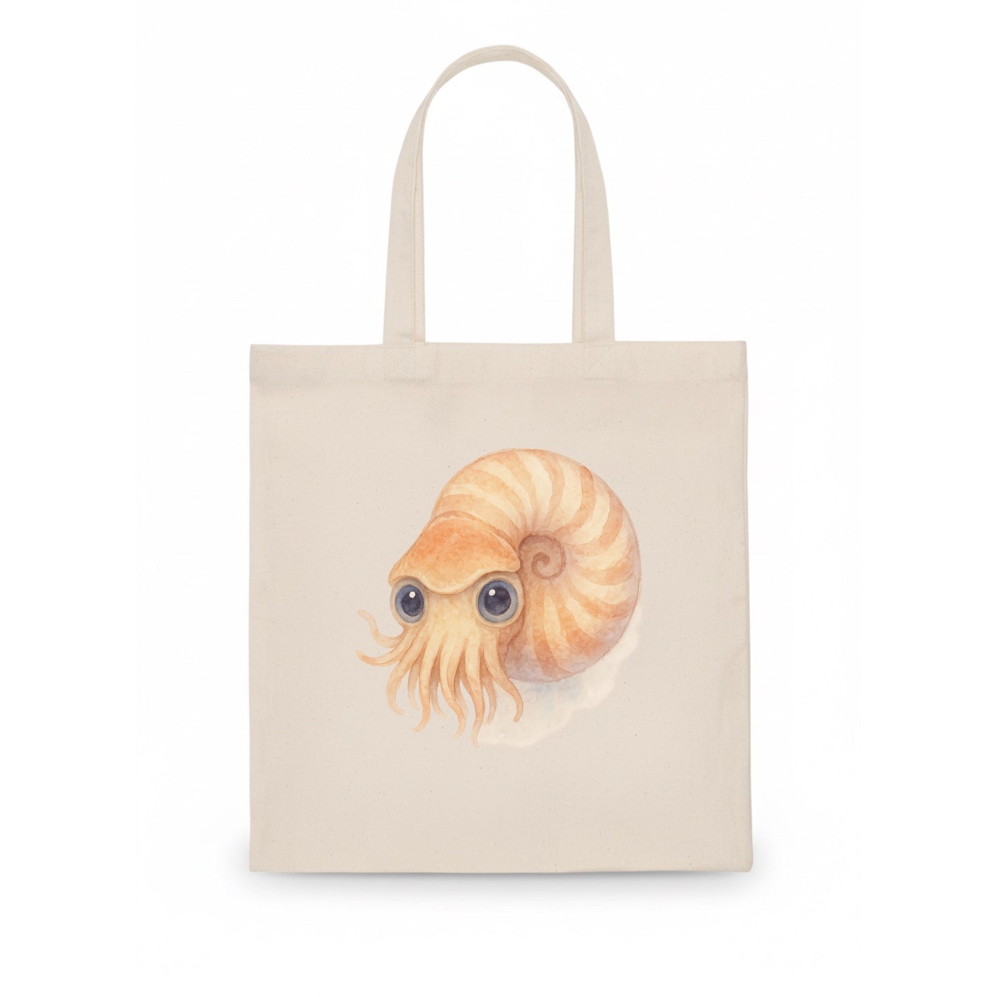 Baby Nautilus - spiral shell, tentacles peeking, ancient eyes, front-facing, living - Tote Bag - white