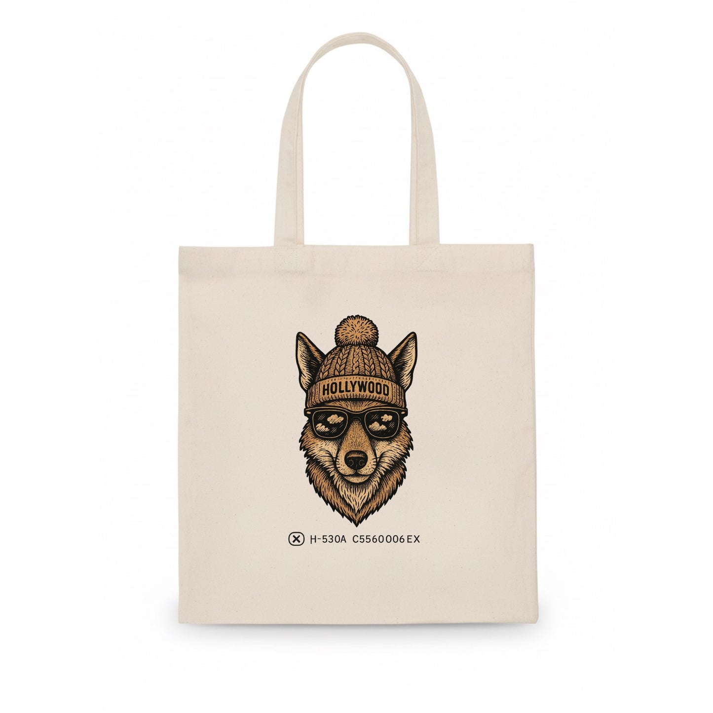 LA Coyote wearing Hollywood beanie with pom pom and wayfarer sunglasses - Tote Bag - white