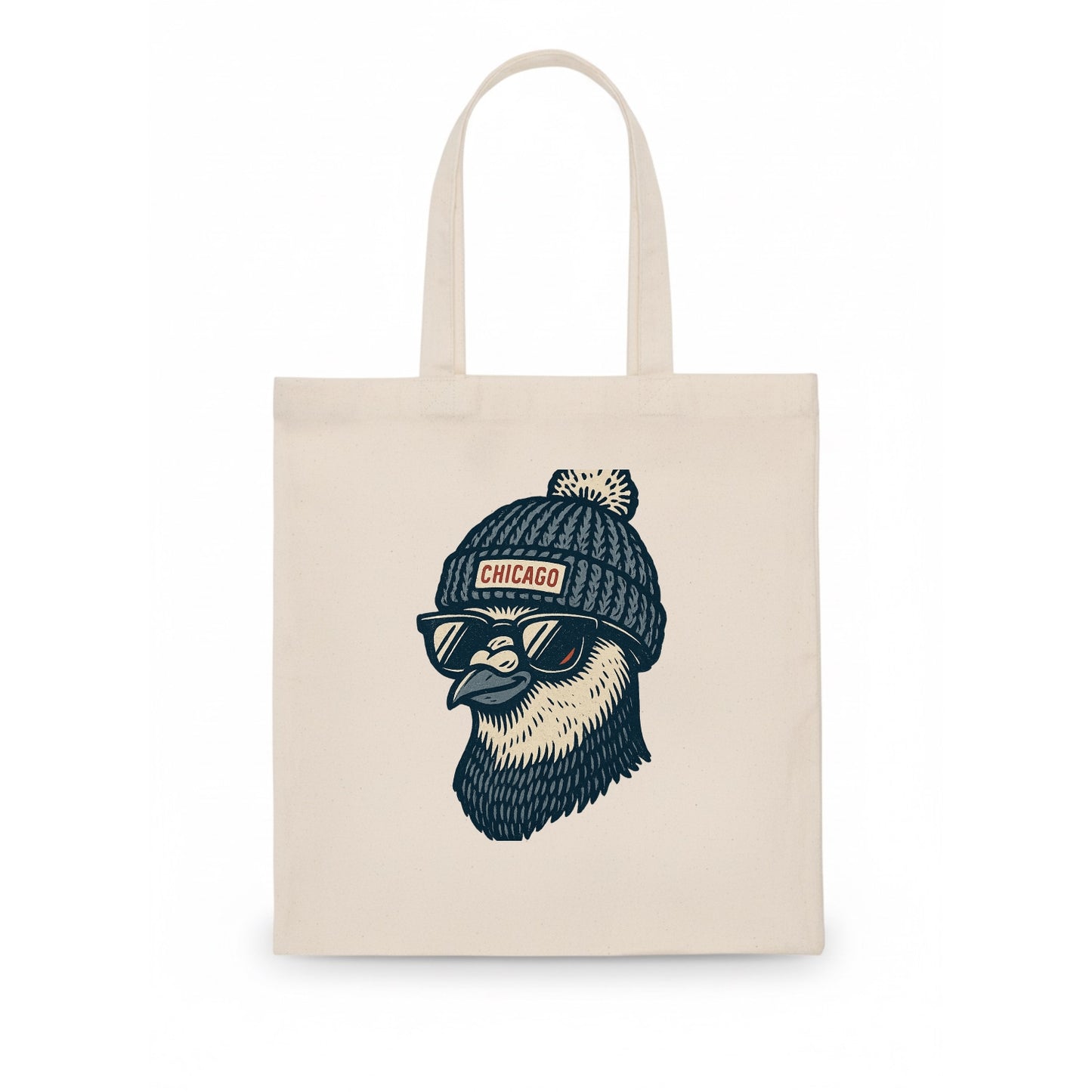 Chicago Pigeon wearing Chicago beanie with pom pom and wayfarer sunglasses - Tote Bag - white