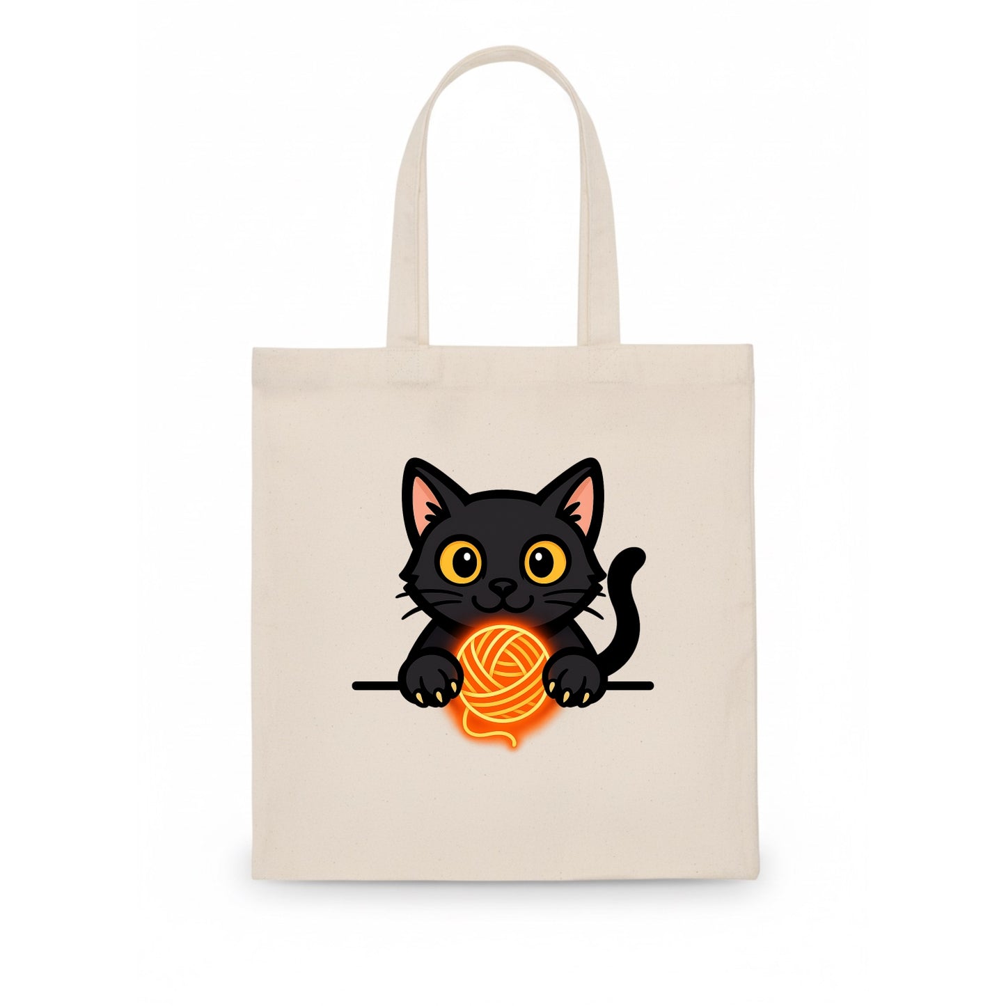 Midnight the black cat popping out of a gift box lid with ribbon trails. - Tote Bag - white