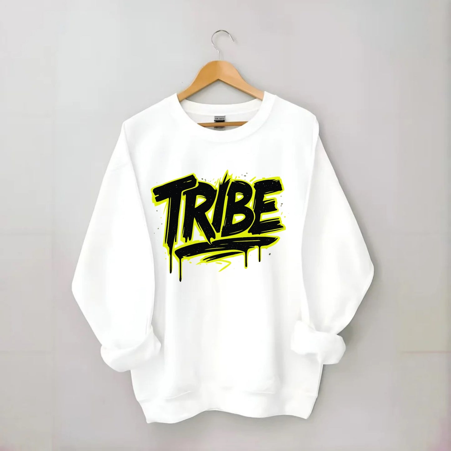 Bold typography design - "TRIBE" - your community, your group - Crewneck Sweatshirt - white