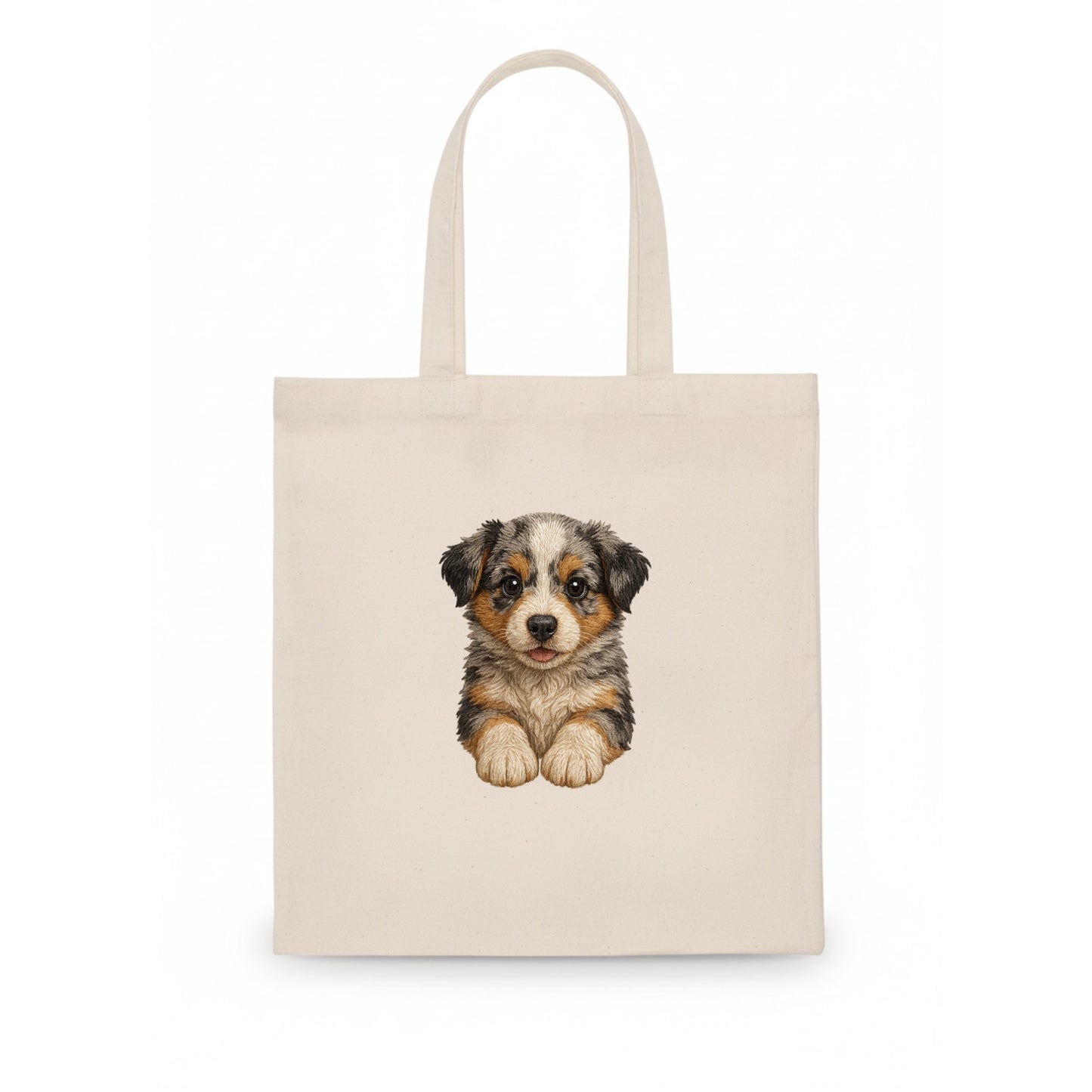 Baby Australian Shepherd Puppy - merle coat, bright eyes, fluffy, front-facing, smart - Tote Bag - white