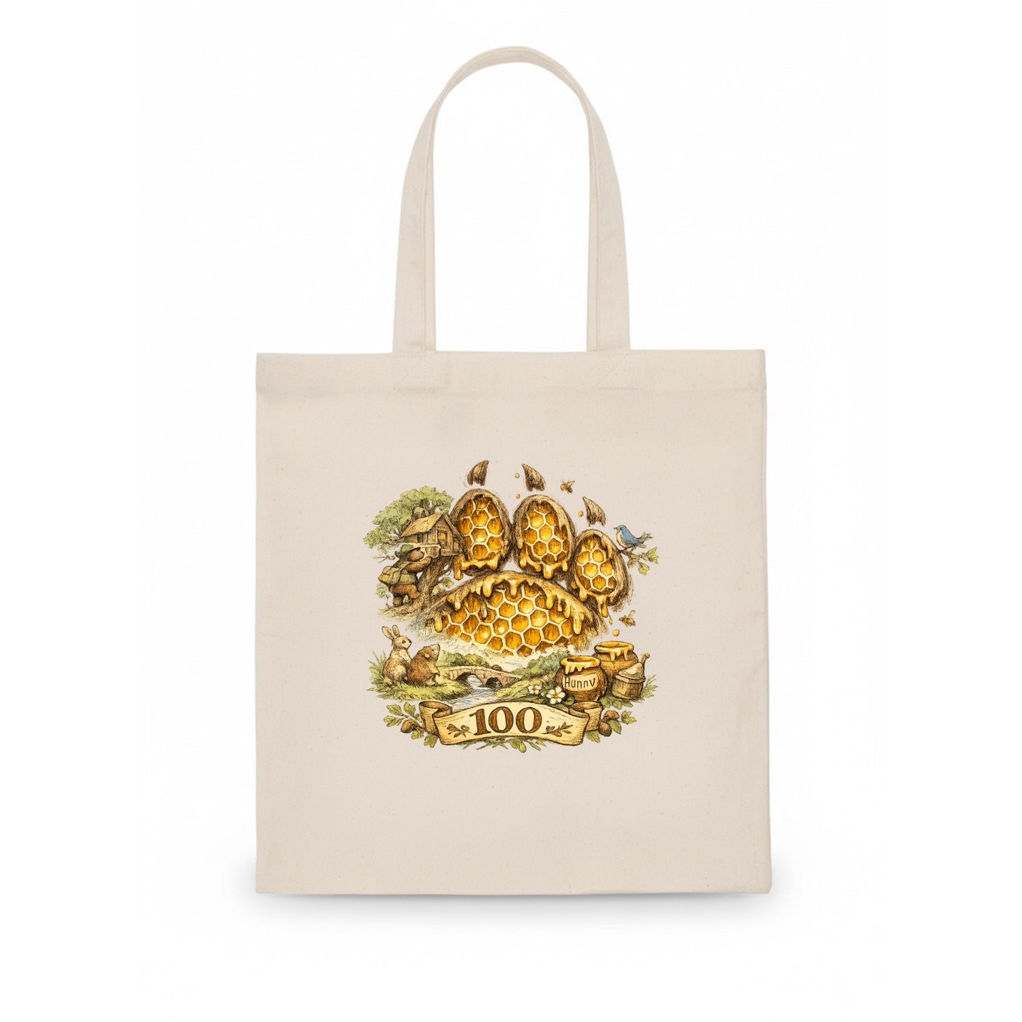 HONEY PAW | Bear paw print filled with honeycomb | Sticky evidence | Forest treasure - Tote Bag - white