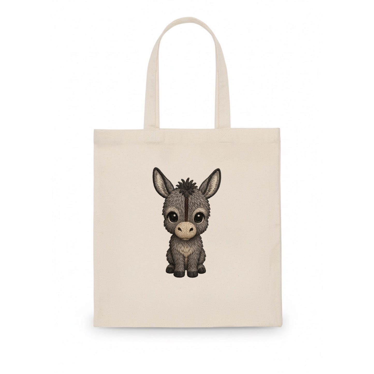 Baby Donkey Foal - gray fluffy, long ears, dark stripe, gentle eyes, front-facing, - Tote Bag - white