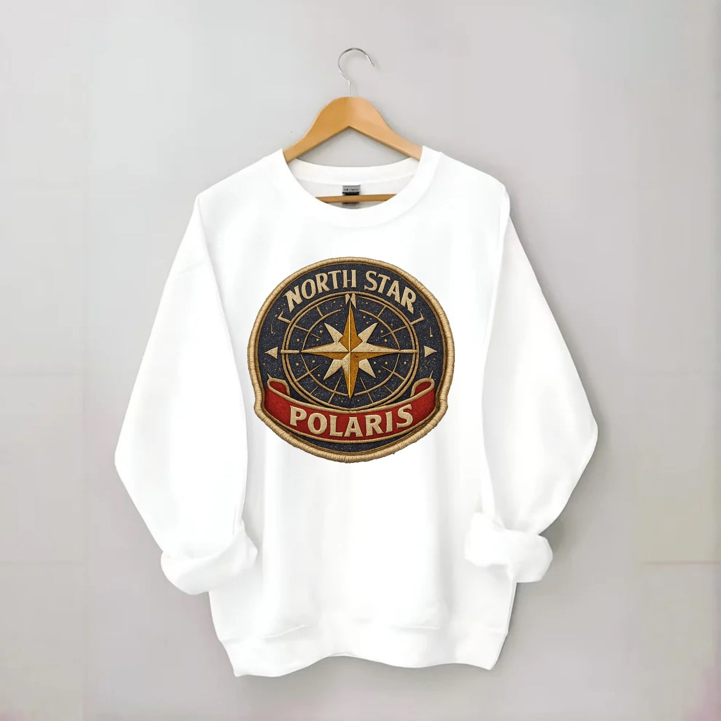 NORTH STAR POLARIS - guiding star in gold and white , navigation - Crewneck Sweatshirt - white