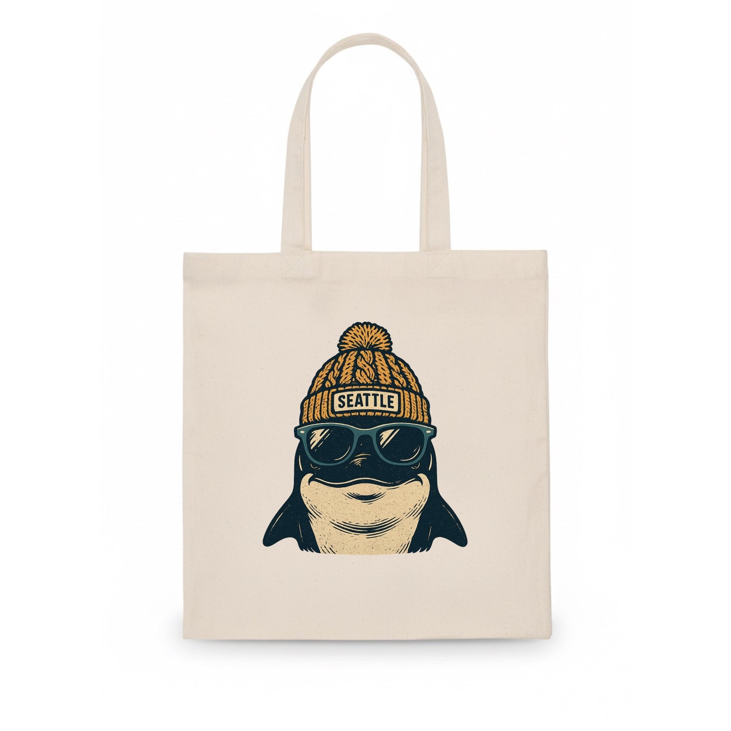 Seattle Orca wearing Seattle beanie with pom pom and wayfarer sunglasses - Tote Bag - white