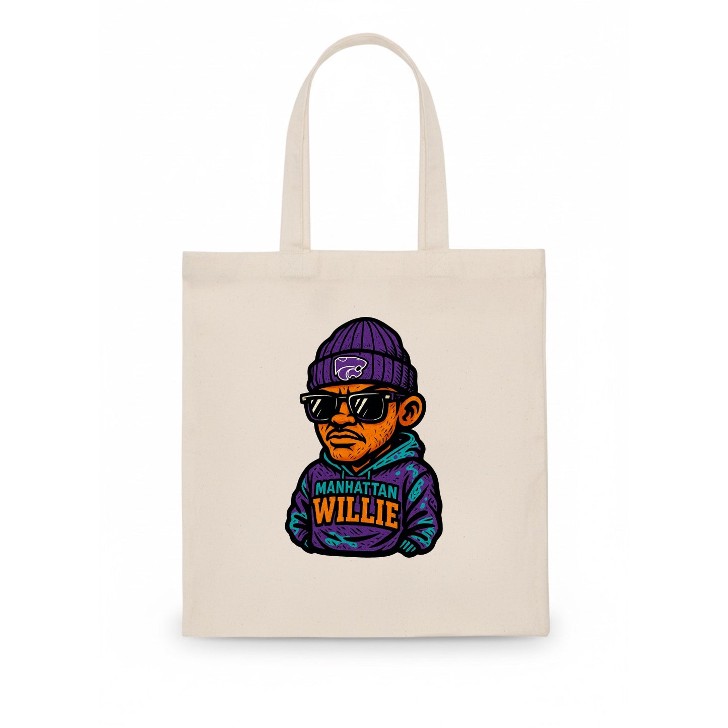 Manhattan Willie wearing Kansas State beanie with powercat patch - Tote Bag - white
