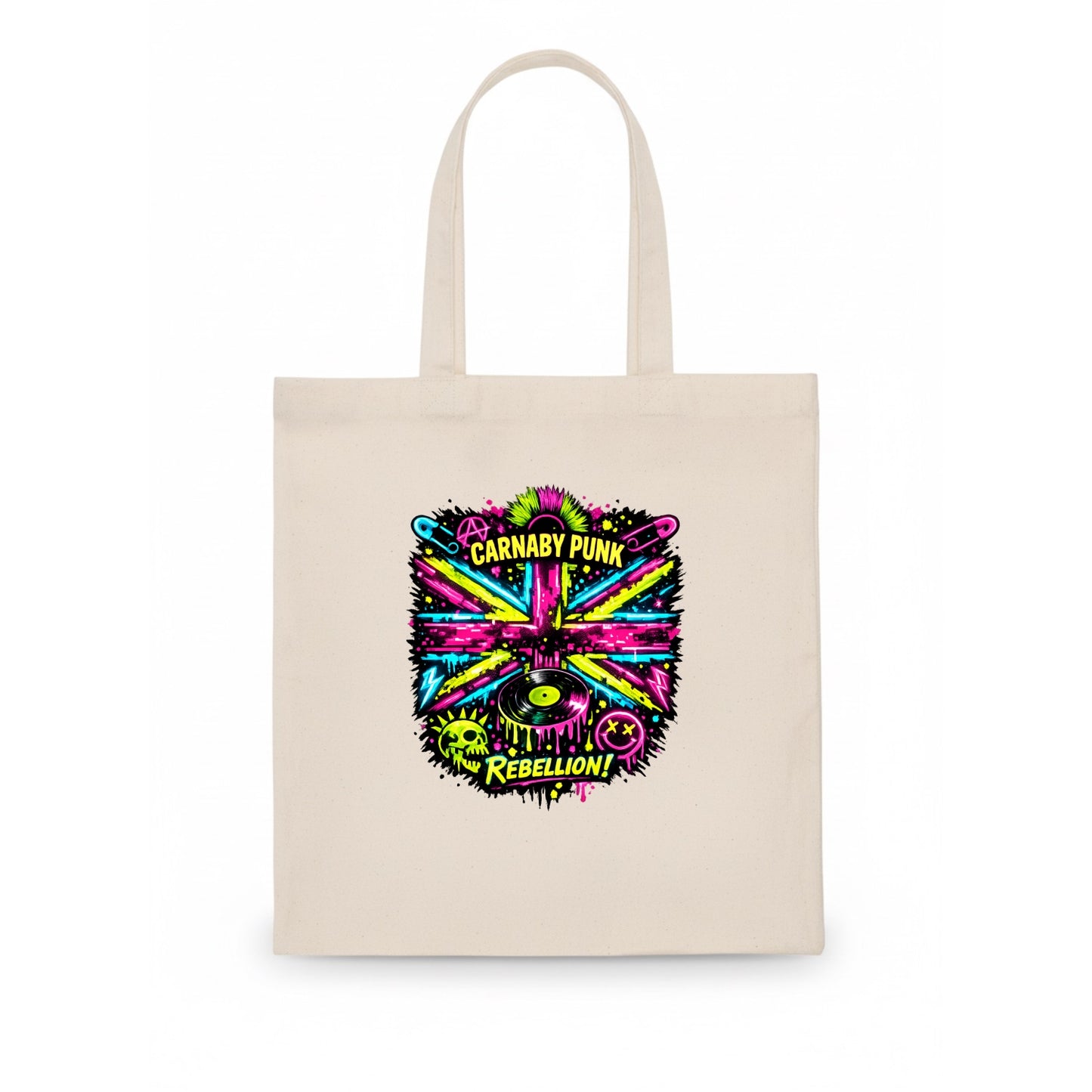 CARNABY PUNK | Swinging 60s meets 70s punk | Psychedelic Union Jack pattern | Bold - Tote Bag - white