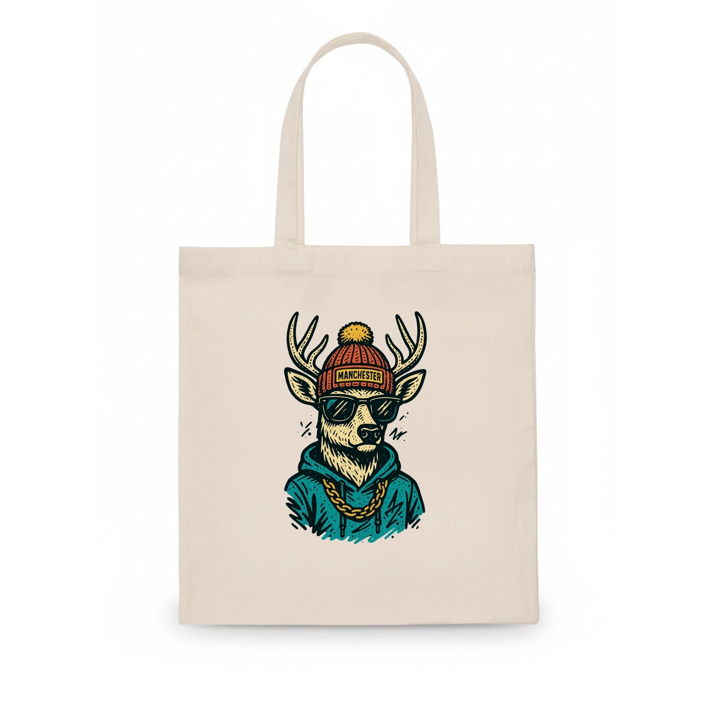 New Hampshire White-tailed Deer wearing Manchester beanie with pom pom and wayfarer - Tote Bag - white