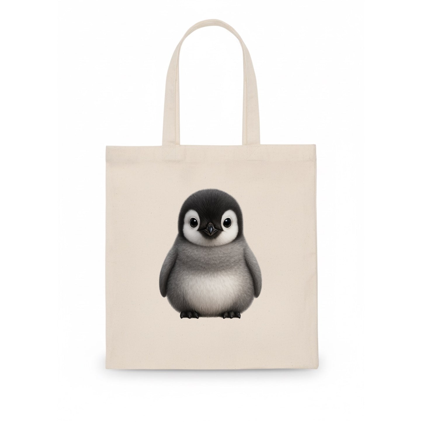 Baby Adelie Penguin - black and white, round body, curious eyes, front-facing, classic - Tote Bag - white