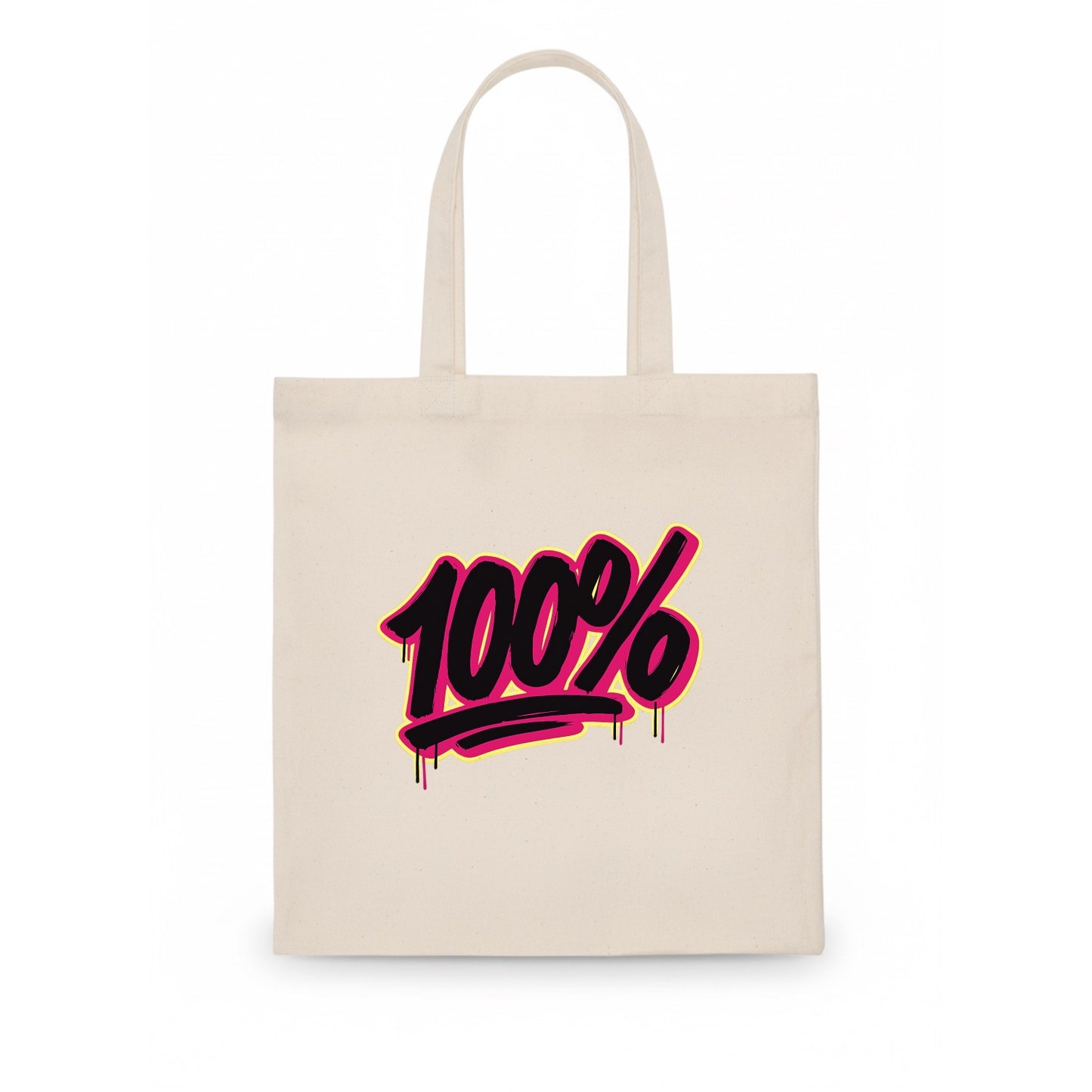 Bold typography design - "100%" - all in, fully committed - Tote Bag - white
