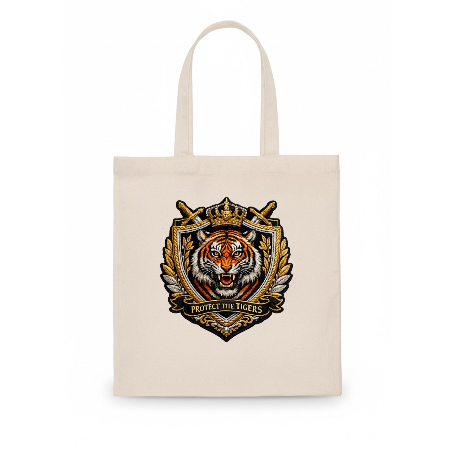 PROTECT THE TIGERS - tiger with shield in orange , big cat conservation - Tote Bag - white