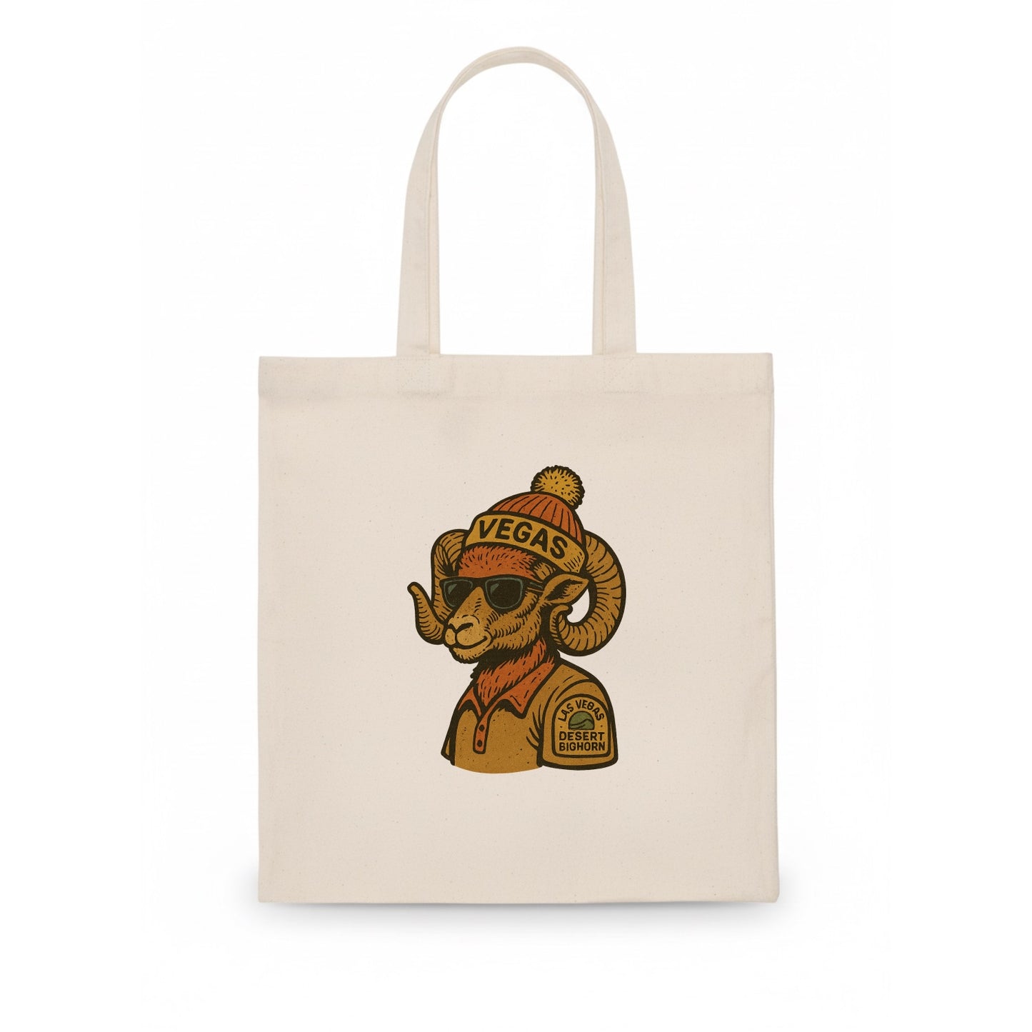 Las Vegas Desert Bighorn wearing Vegas beanie with pom pom and wayfarer sunglasses - Tote Bag - white