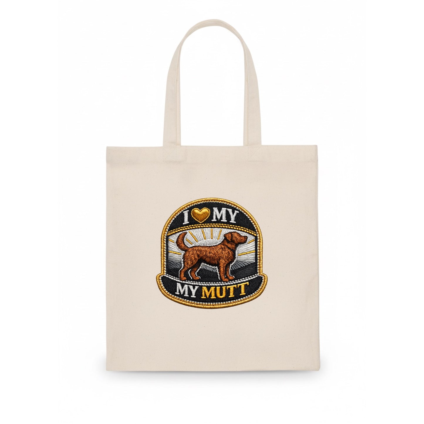 I LOVE MY MUTT - mixed breed silhouette in brown , rescue pride - Tote Bag - white