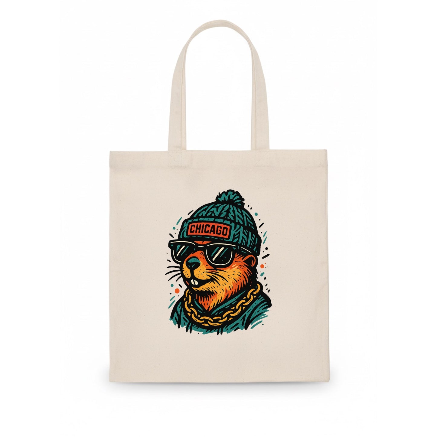Illinois Prairie Dog wearing Chicago beanie with pom pom and wayfarer sunglasses - Tote Bag - white