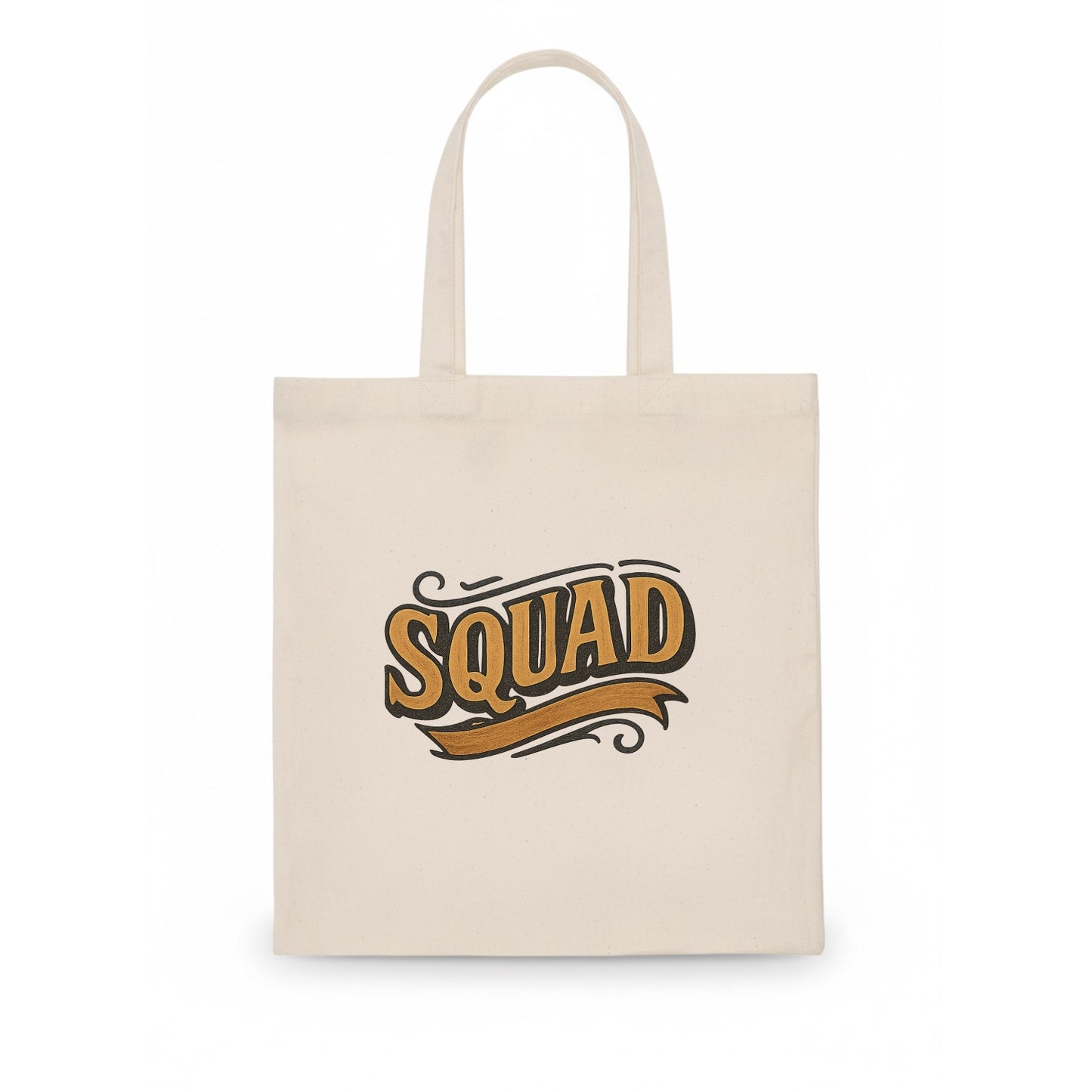 Bold typography design - "SQUAD" - your crew, your people - Tote Bag - white