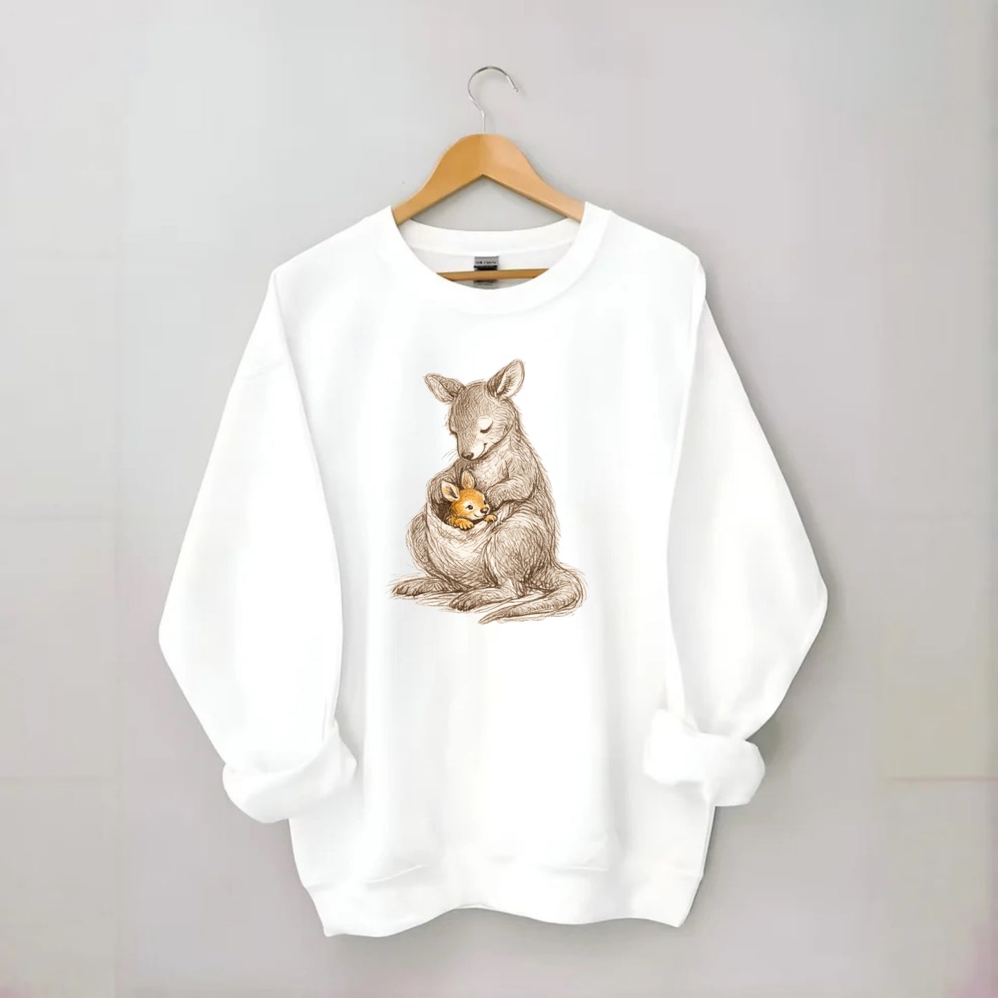 MOTHER'S POUCH | Kangaroo maternal embrace | Joey safe inside | Protective - Crewneck Sweatshirt - white