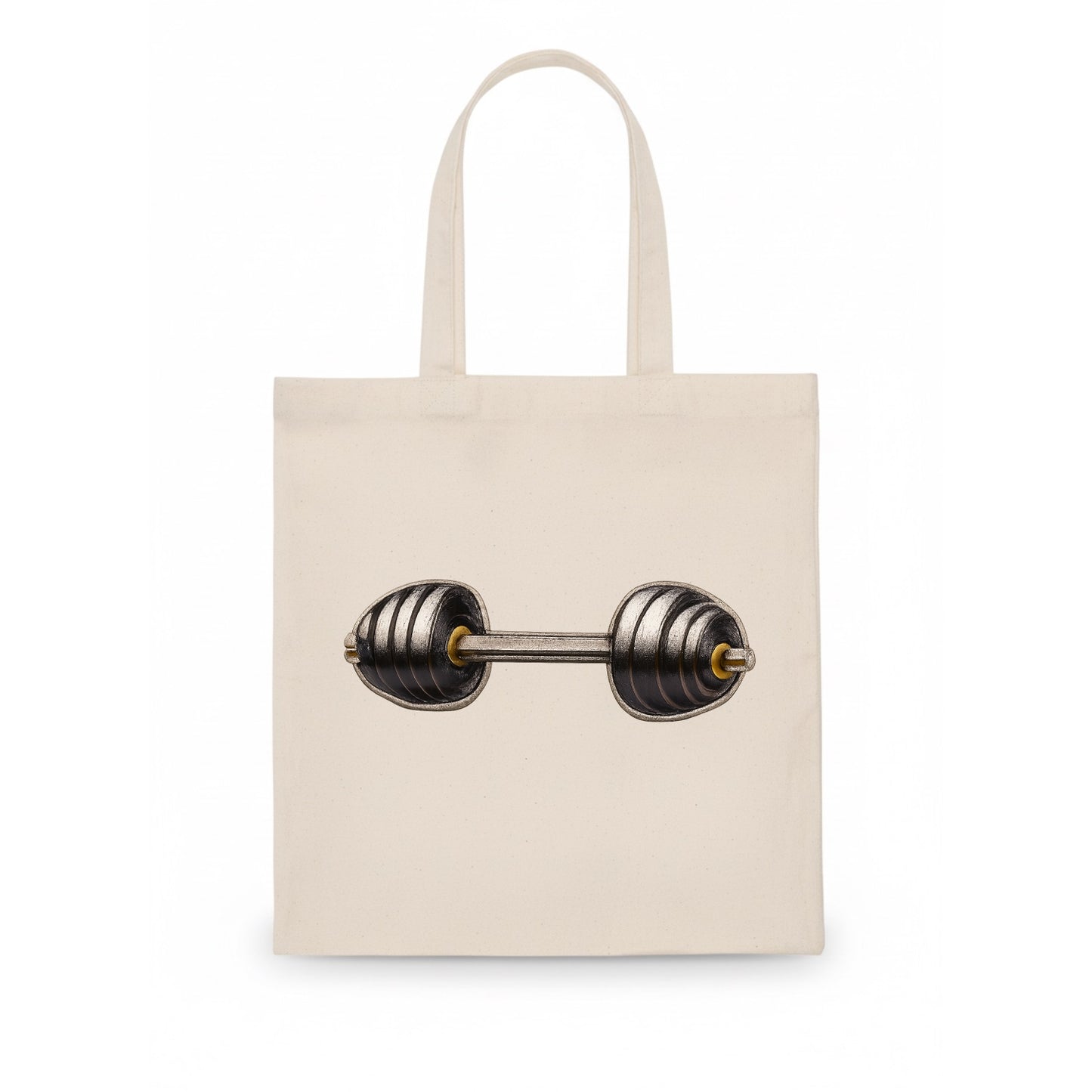 WEIGHTLIFTING BARBELL - heavy barbell with plates in silver and black , iron strength - Tote Bag - white