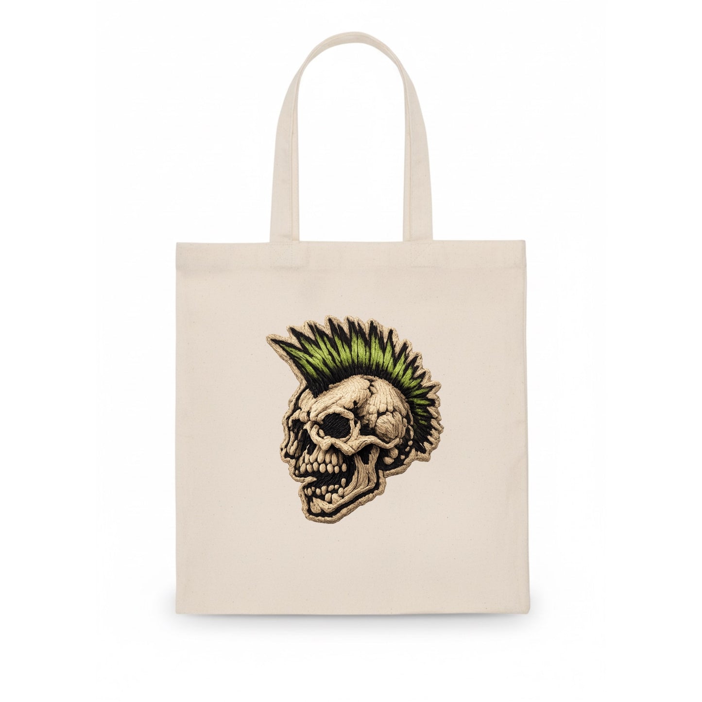 MOHAWK SKULL - punk skull with mohawk in neon green and black , punk rock - Tote Bag - white