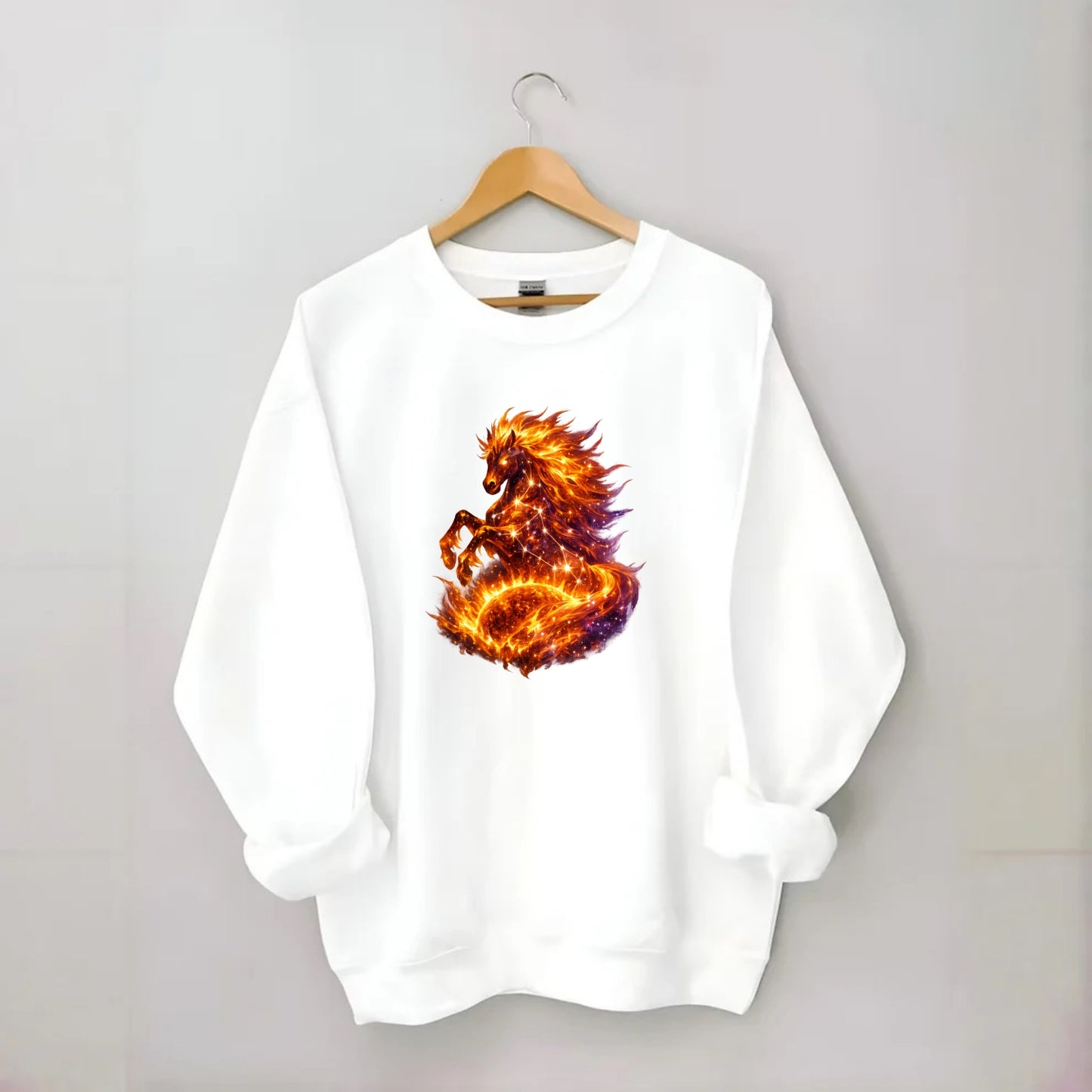 SOLAR FLARE | Horse emerging from the sun | Solar corona mane | Star power | - Crewneck Sweatshirt - white