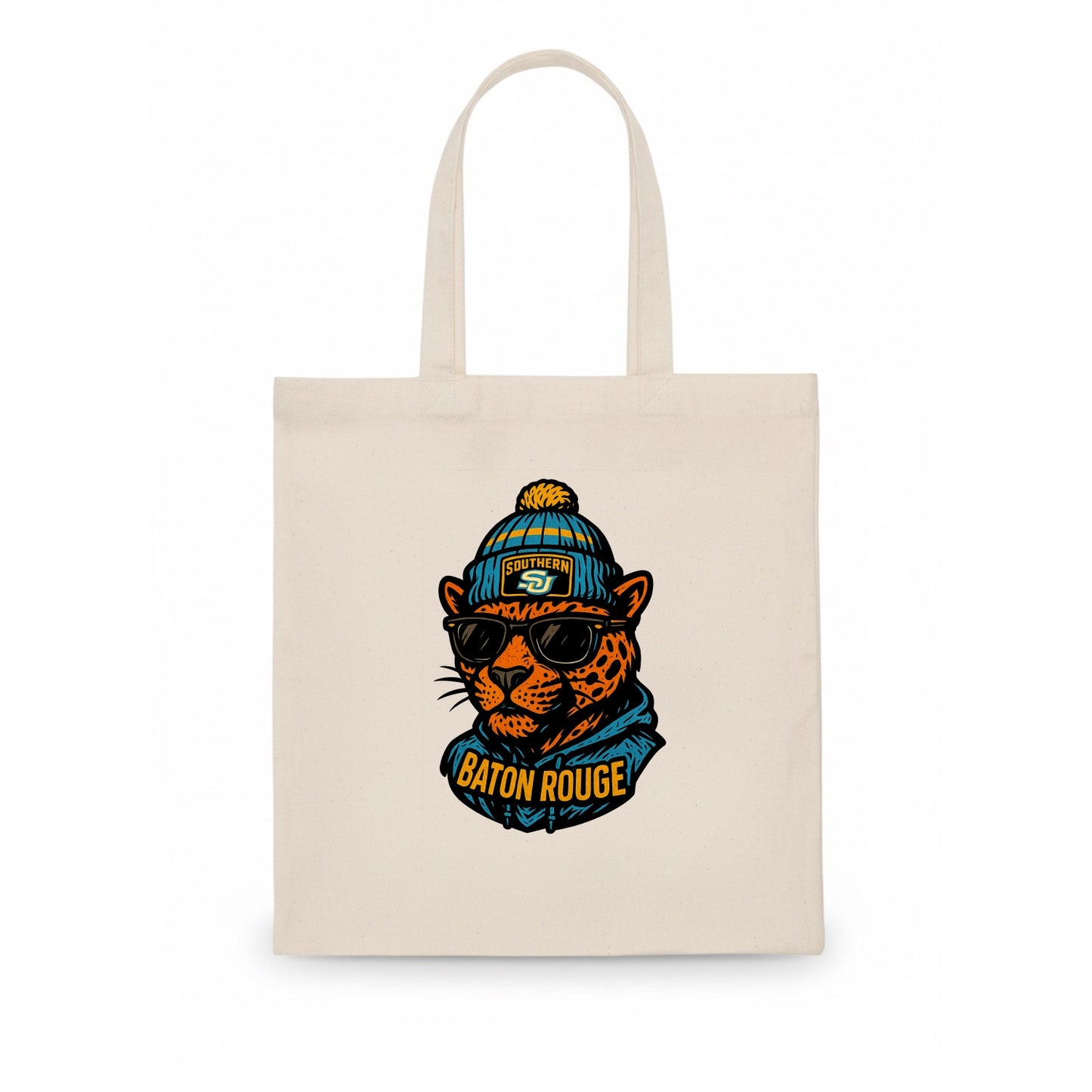 Baton Rouge Jaguar wearing Southern beanie with SU patch - Tote Bag - white
