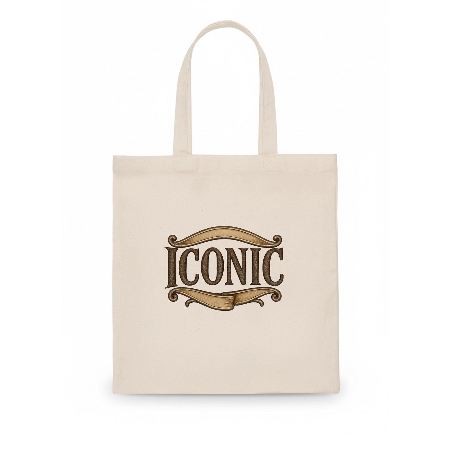 Bold typography design - "ICONIC" - instantly recognizable, trendsetter - Tote Bag - white