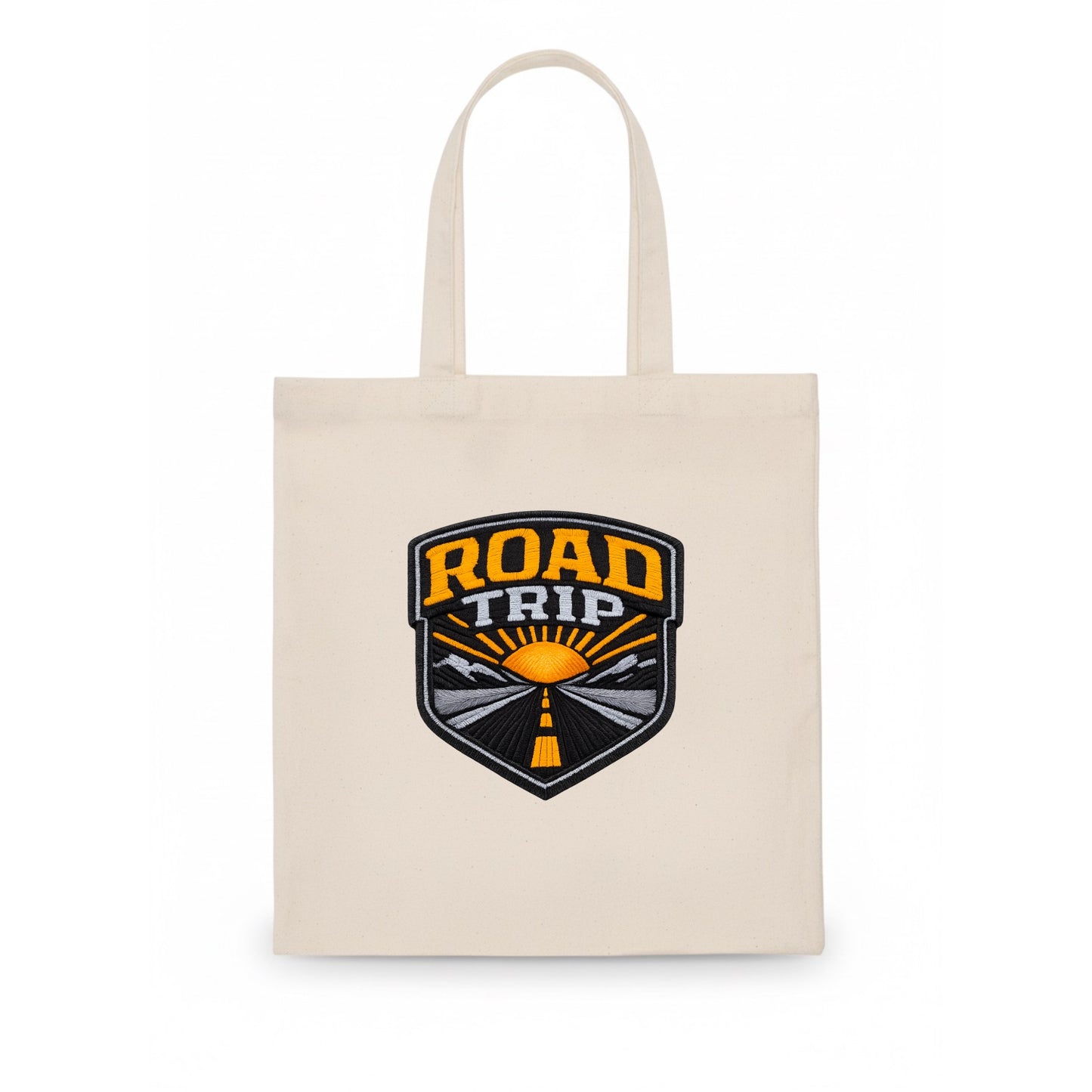 ROAD TRIP - highway and sun in orange and gray , open road - Tote Bag - white