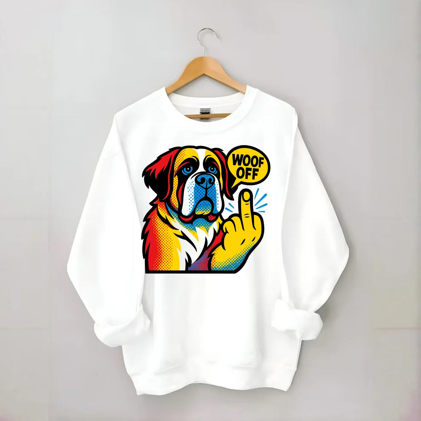 Saint Bernard with gentle giant face and droopy jowls, huge paw raised - Crewneck Sweatshirt - white