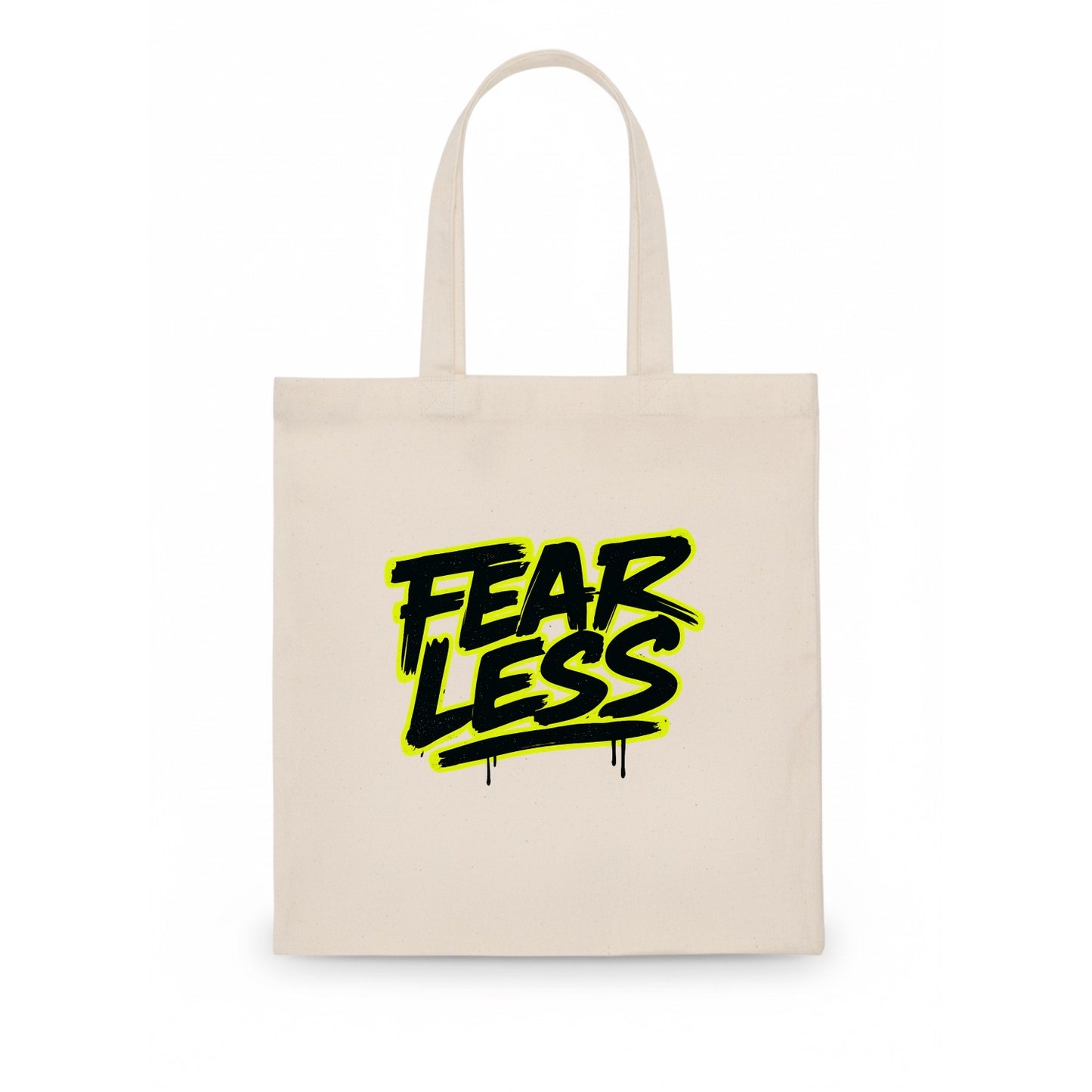 Bold typography design - "FEARLESS" - courage, bravery, facing challenges head on - Tote Bag - white