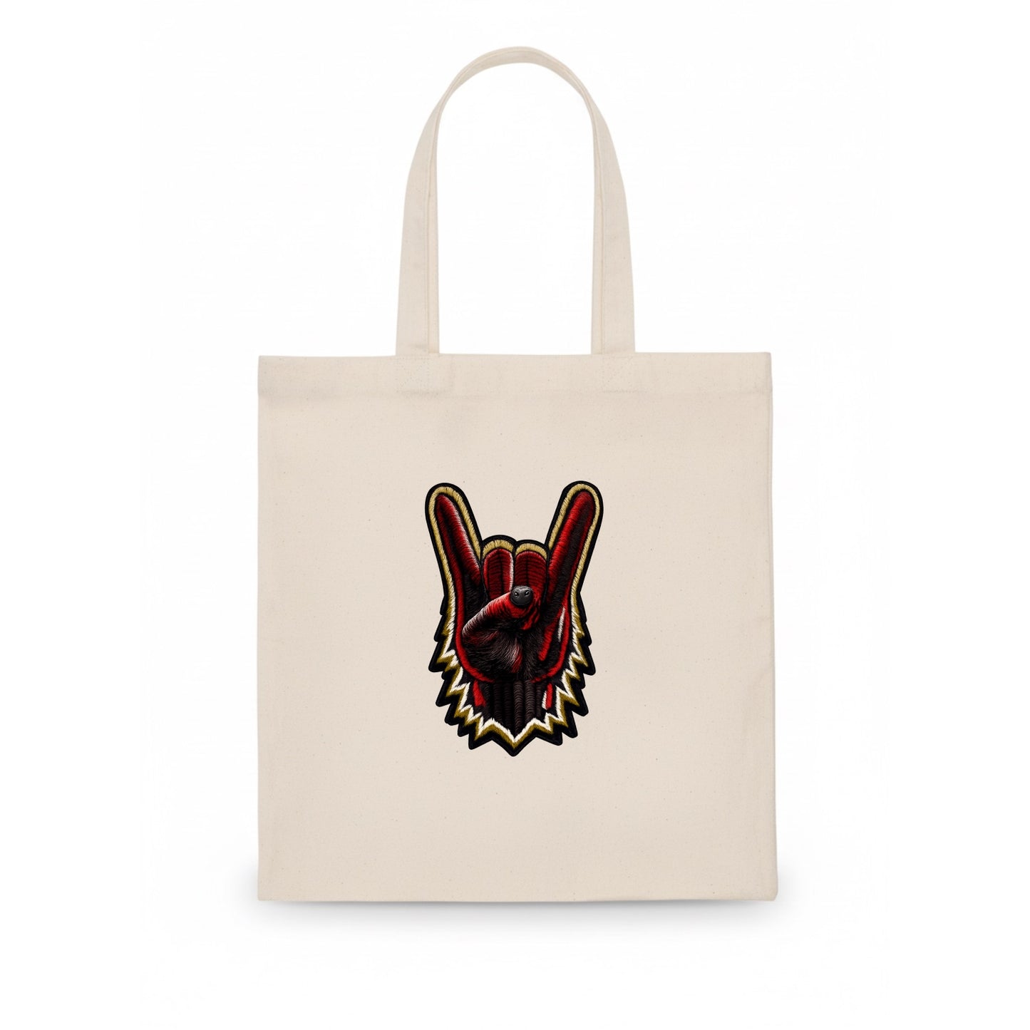 ROCK HAND HORNS - devil horns hand gesture in black and red , metal music - Tote Bag - white