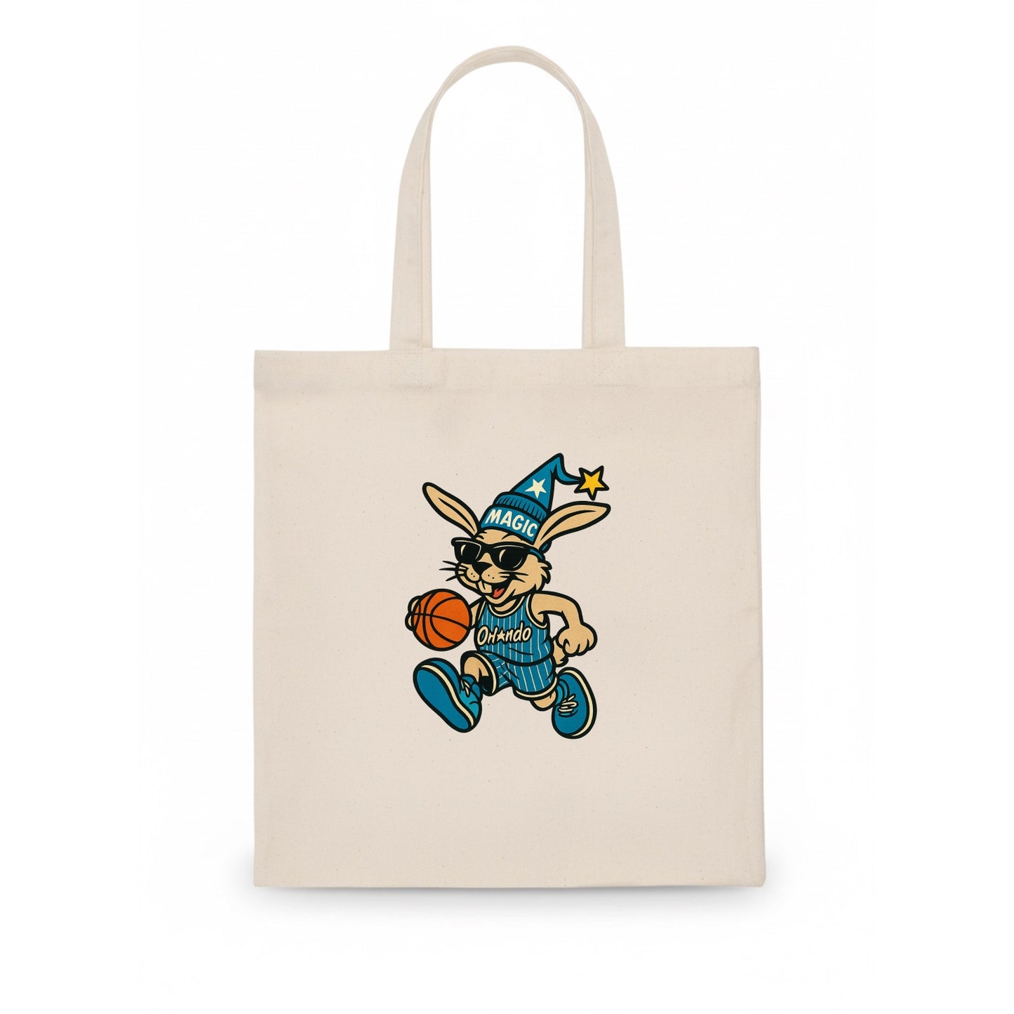 Orlando Rabbit wearing Magic blue and silver beanie with wizard hat and wayfarer - Tote Bag - white