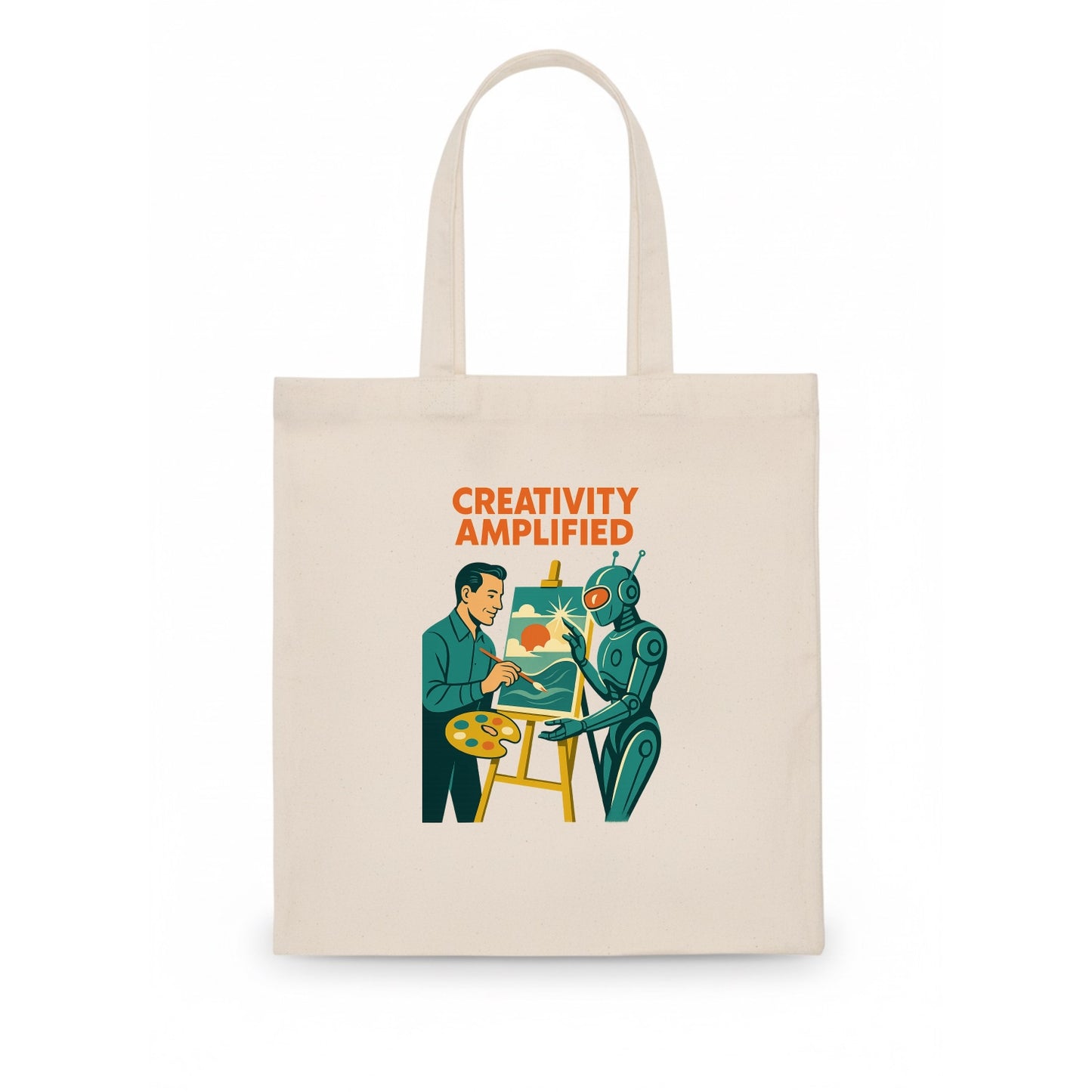 Artist and AI creating beautiful masterpiece together - "Creativity Amplified" - - Tote Bag - white