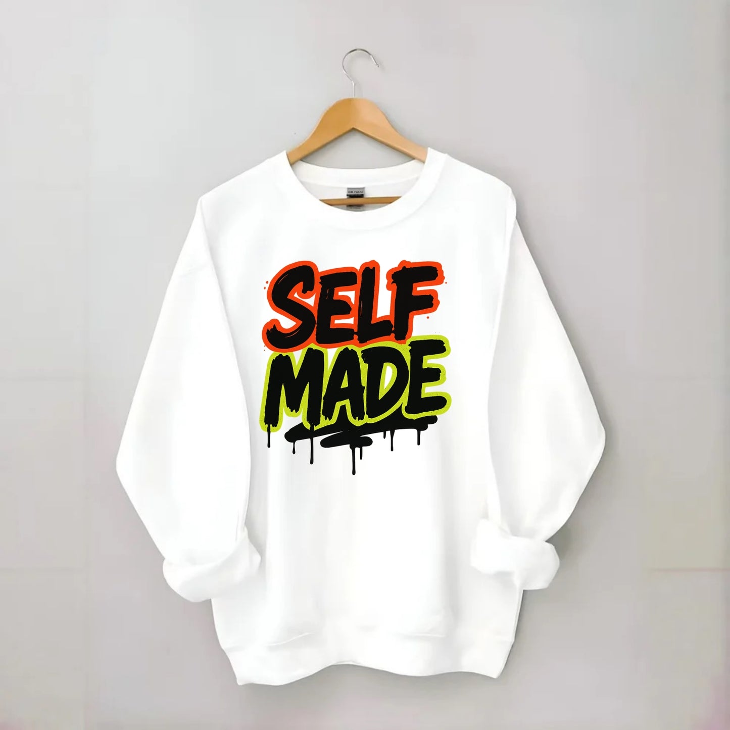 Bold typography design - "SELF MADE" - built from nothing, earned success - Crewneck Sweatshirt - white