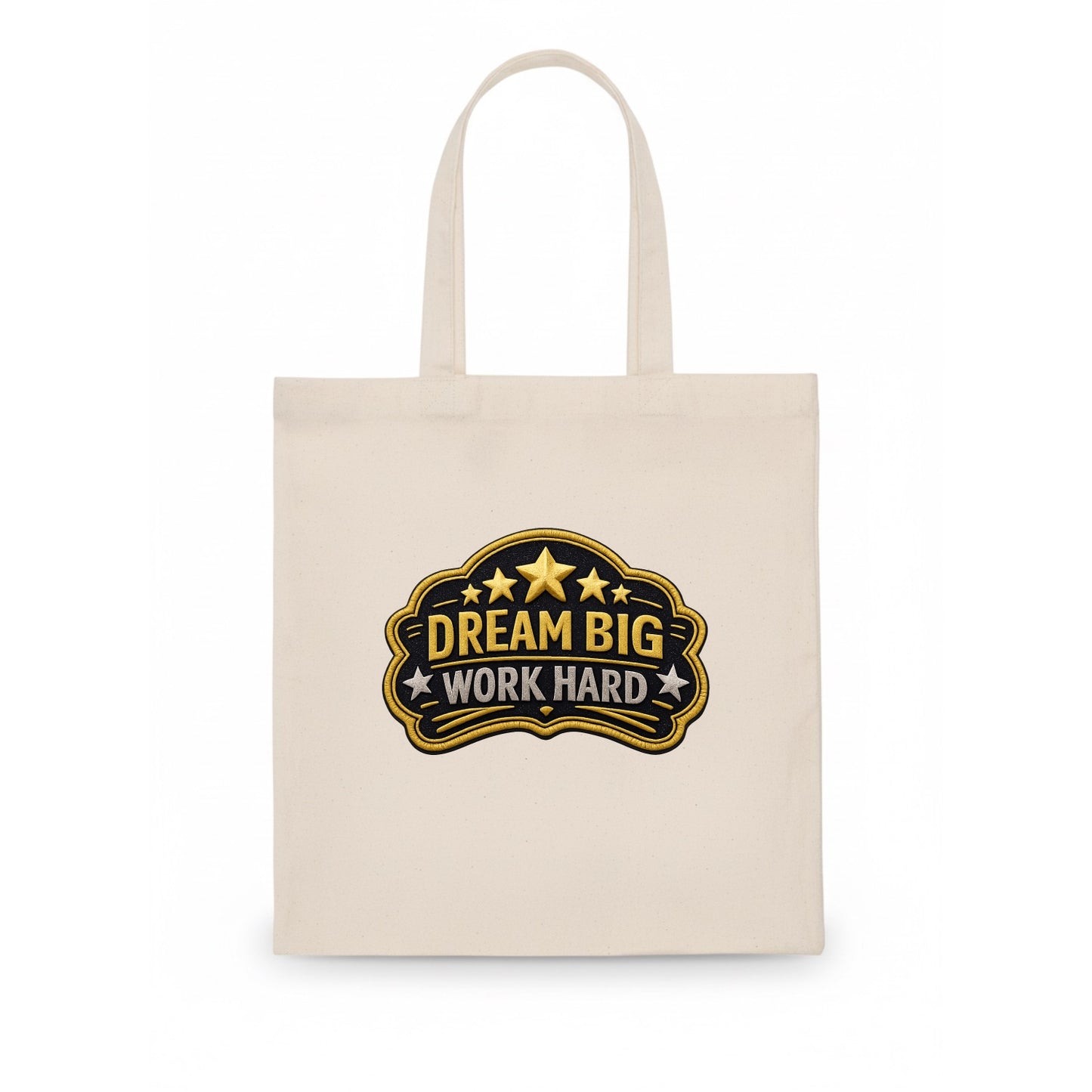 DREAM BIG WORK HARD - stars with text in gold , aspiration - Tote Bag - white